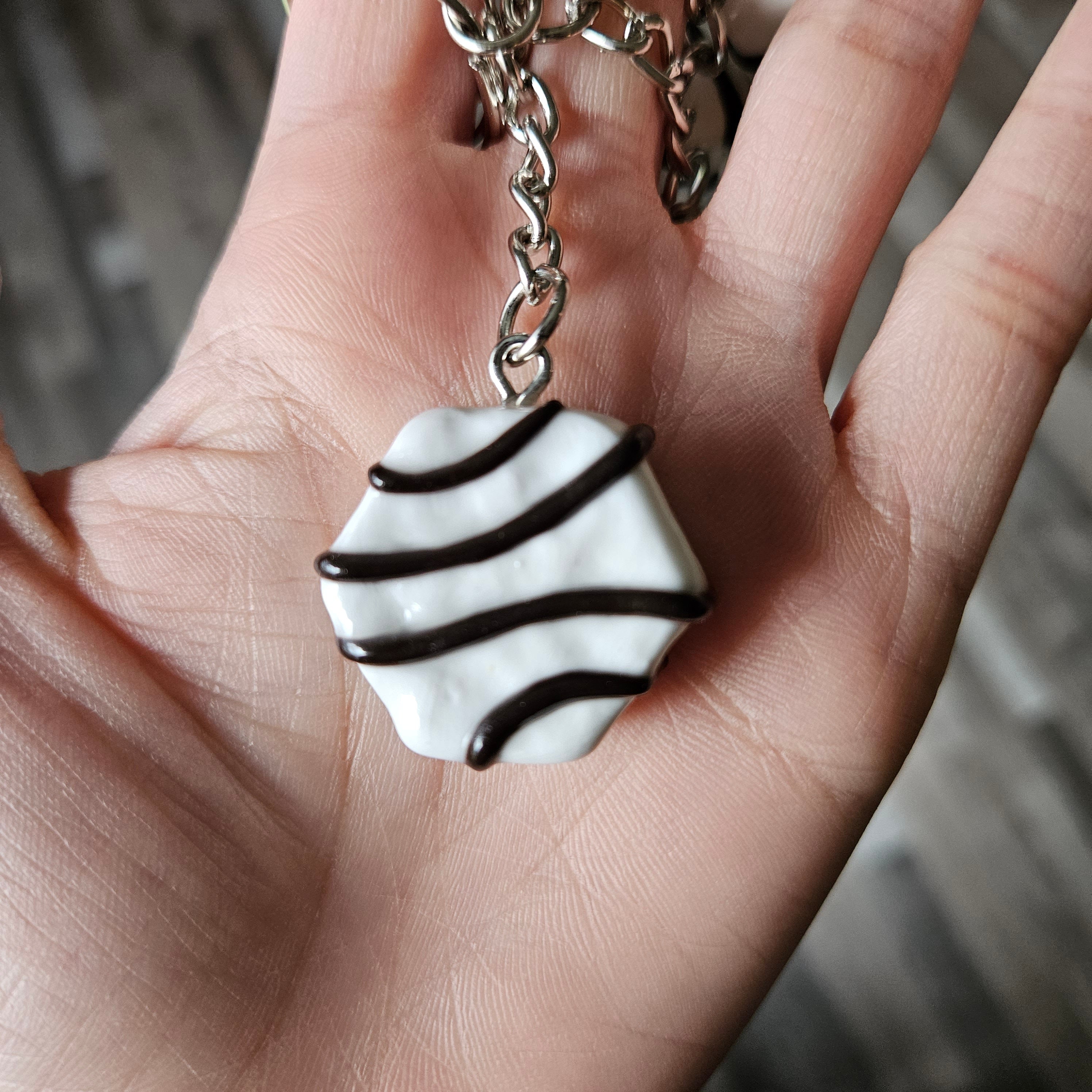 Little Debbie Zebra Cake Keychain - Handmade Polymer Clay Keychain - Quirky Accessories