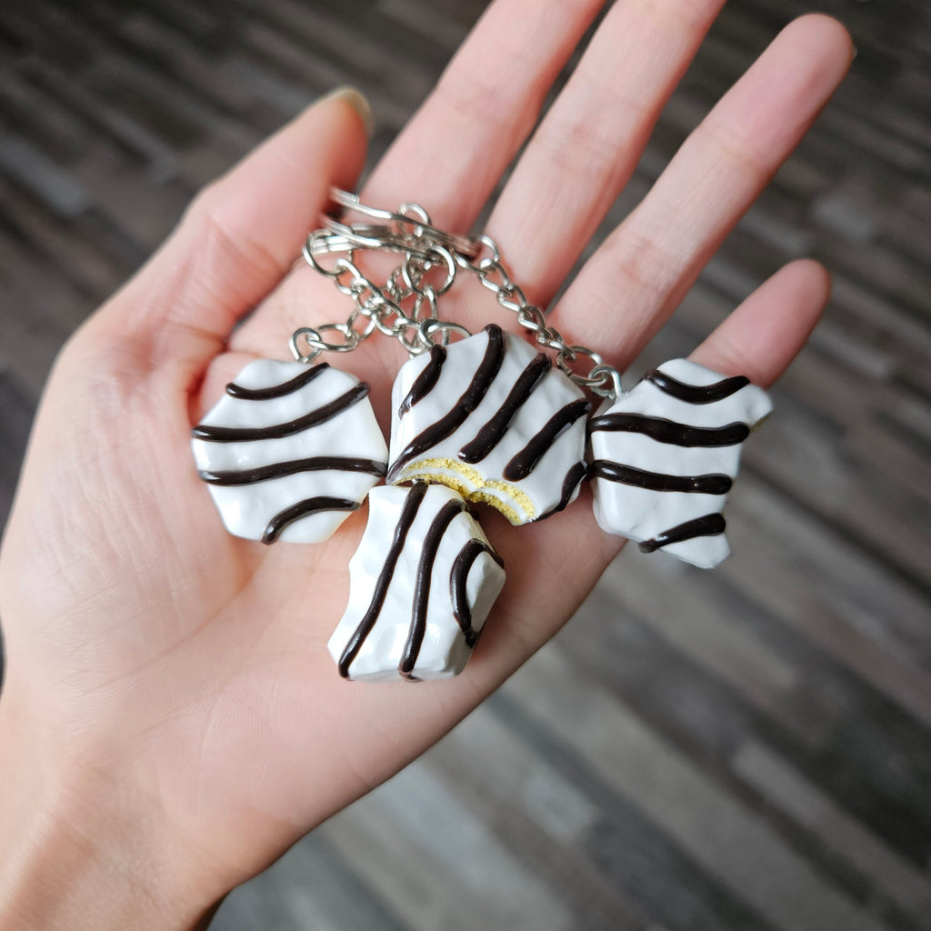 Little Debbie Zebra Cake Keychain - Handmade Polymer Clay Keychain - Quirky Accessories