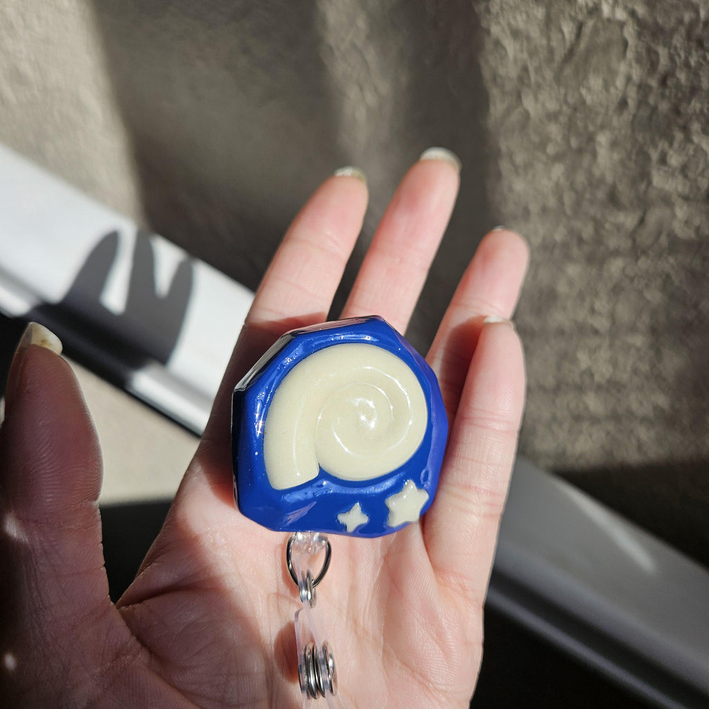 Animal Crossing Fossil Badge Reel Glow in Dark Polymer Clay ID Holder