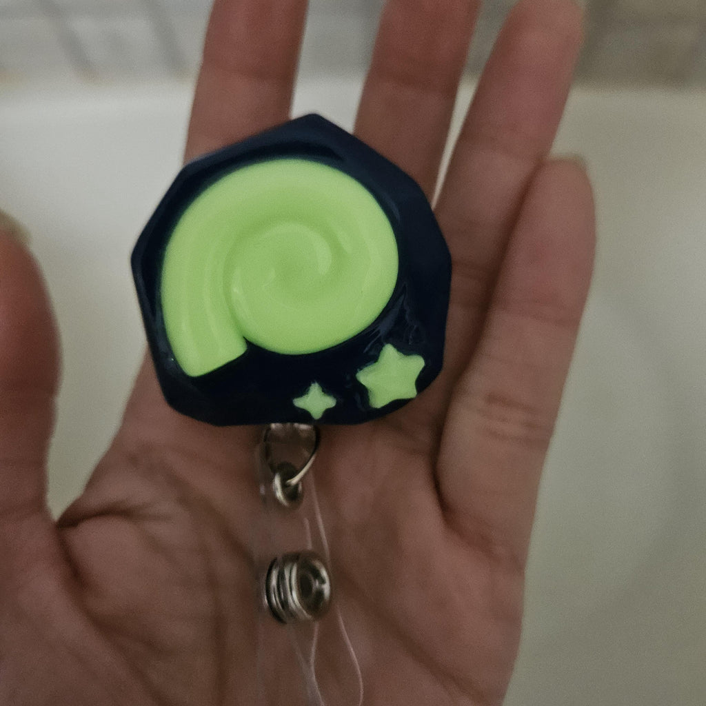 Animal Crossing Fossil Badge Reel Glow in Dark Polymer Clay ID Holder