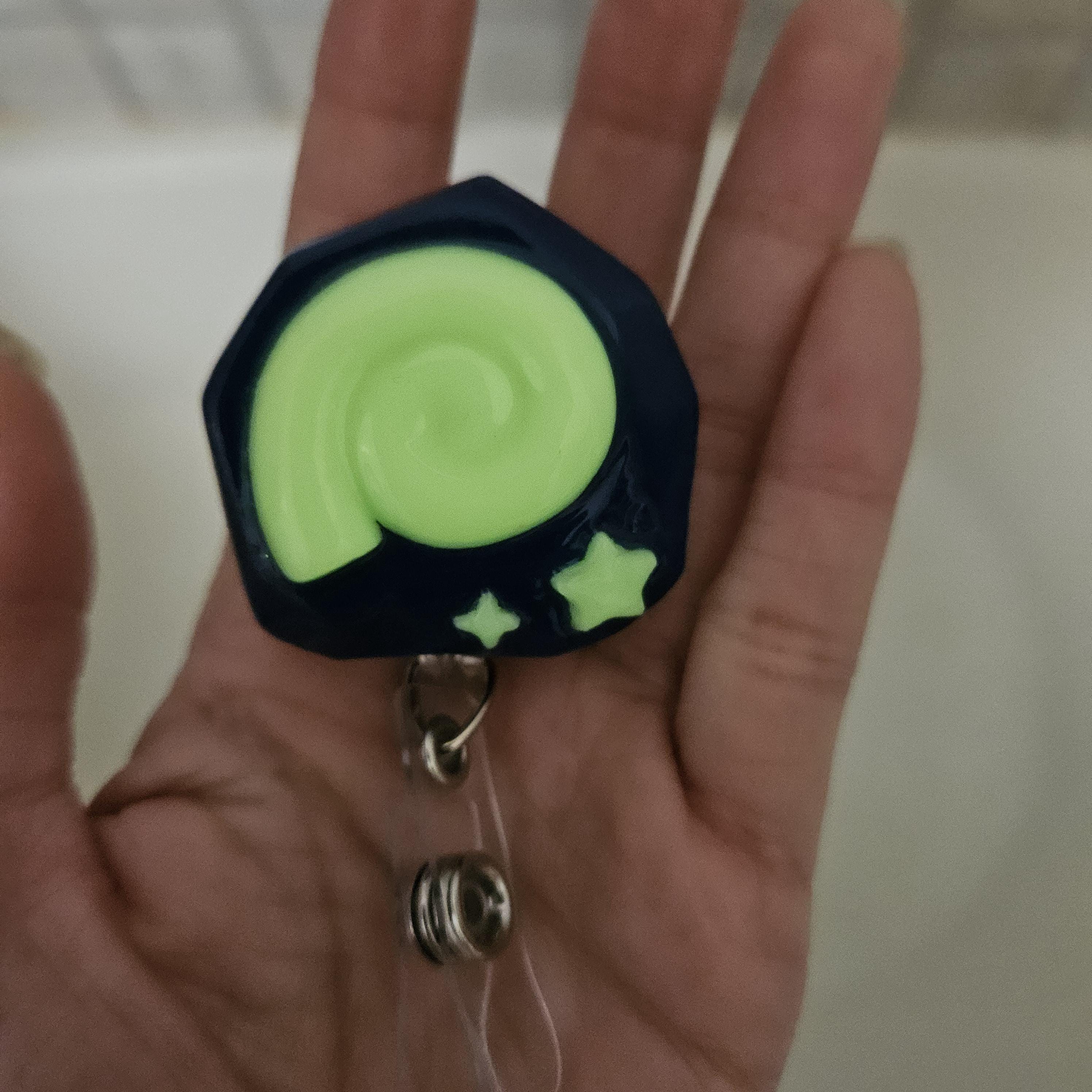 Animal Crossing Fossil Badge Reel Glow in Dark Polymer Clay ID Holder