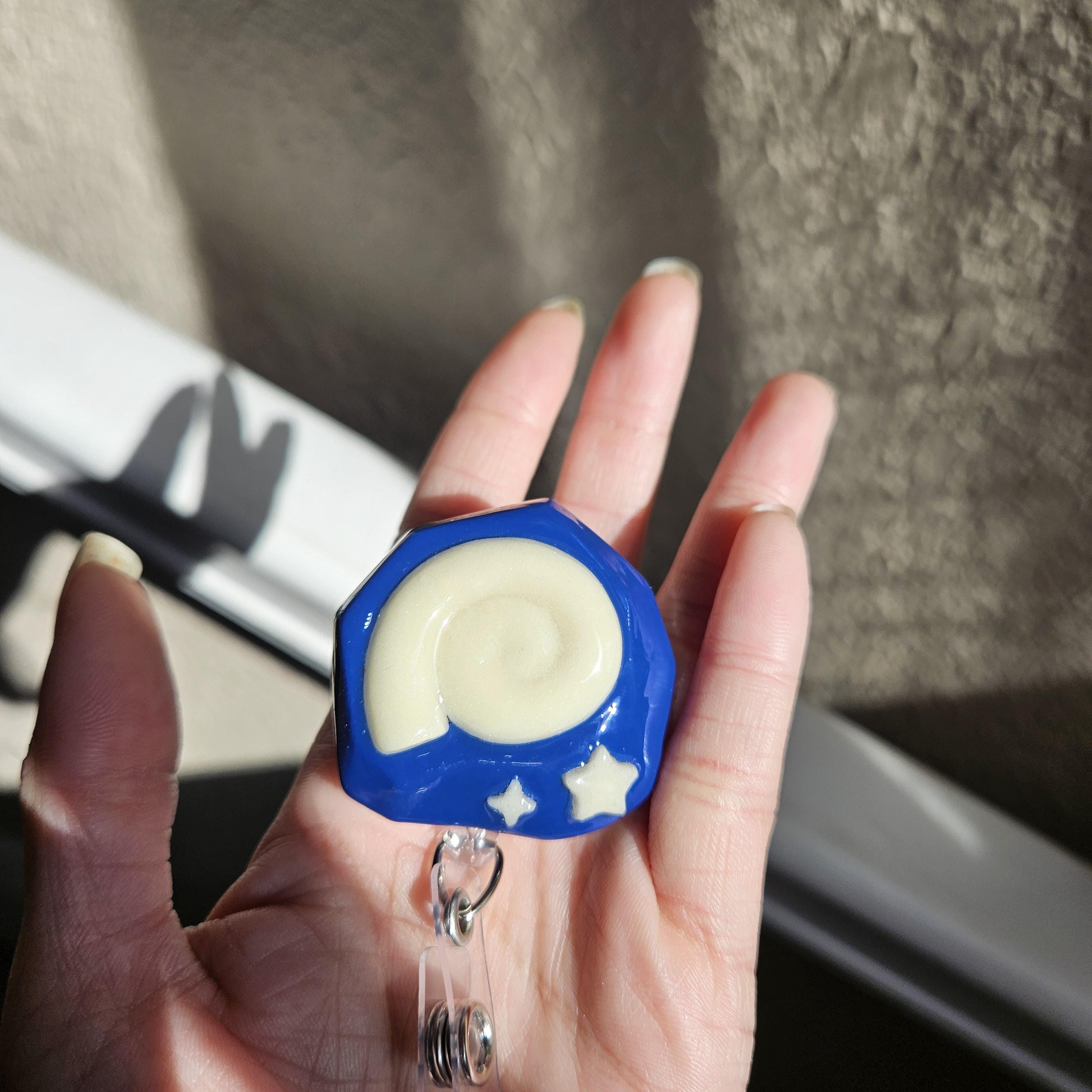 Animal Crossing Fossil Badge Reel Glow in Dark Polymer Clay ID Holder