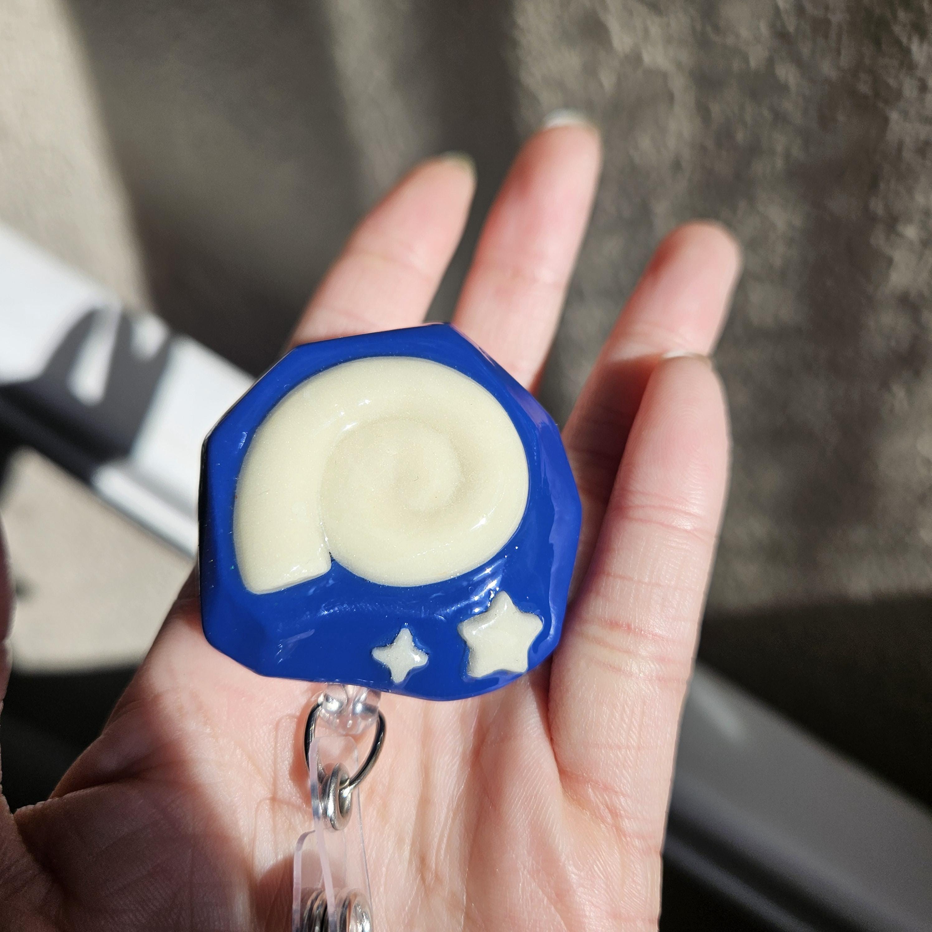 Animal Crossing Fossil Badge Reel Glow in Dark Polymer Clay ID Holder