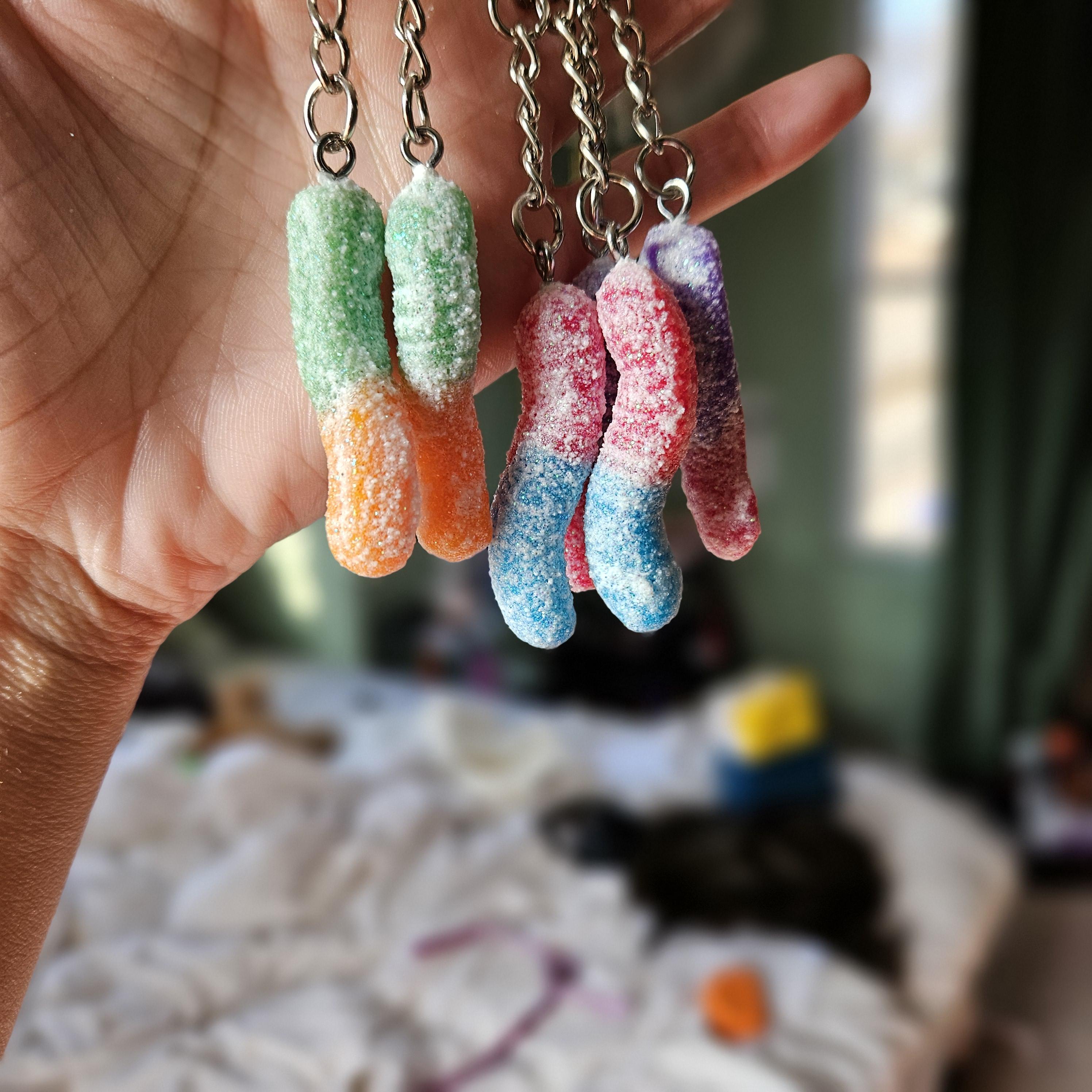 Polymer Clay Gummy Worm Keychain, Colorful Candy Charm Accessory