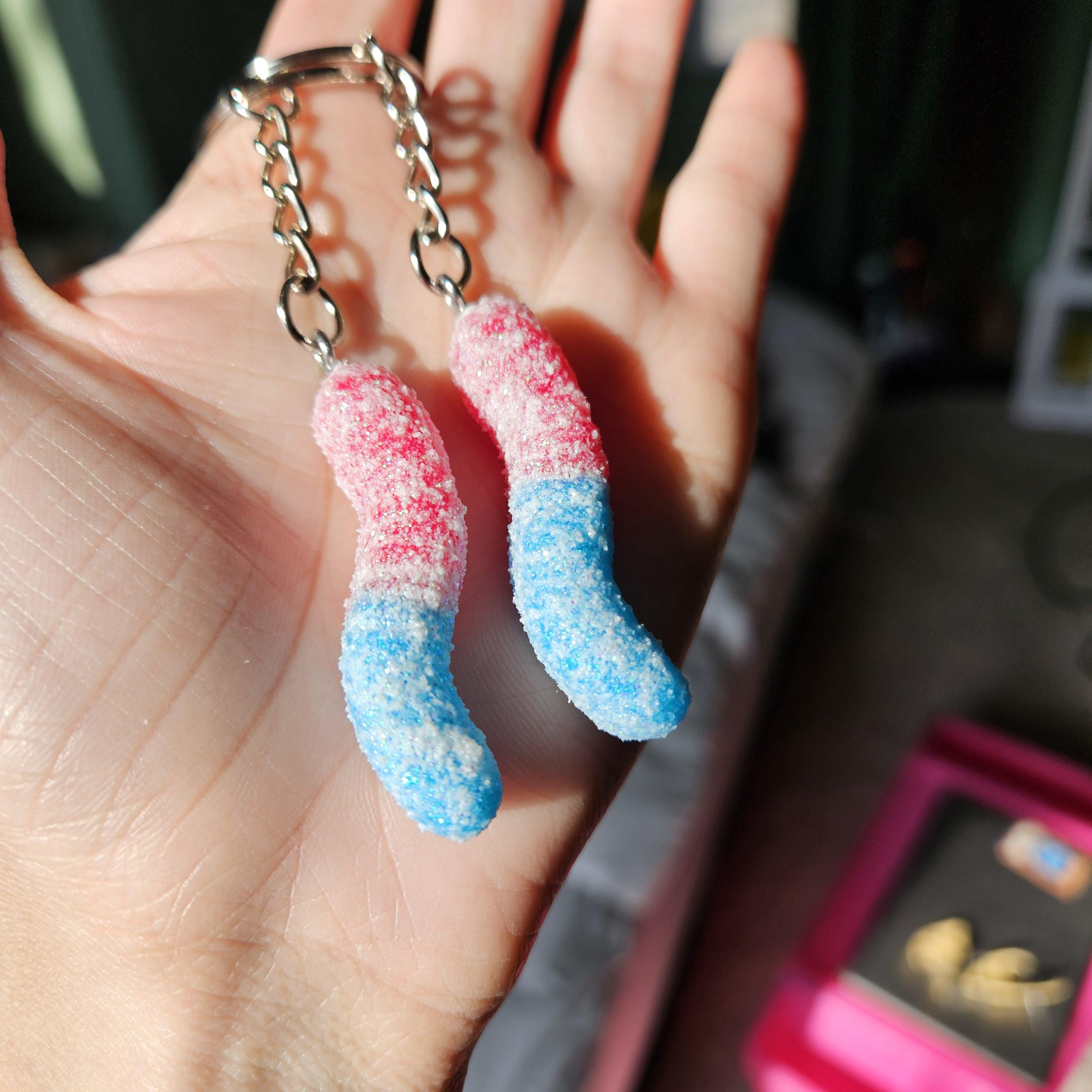 Polymer Clay Gummy Worm Keychain, Colorful Candy Charm Accessory