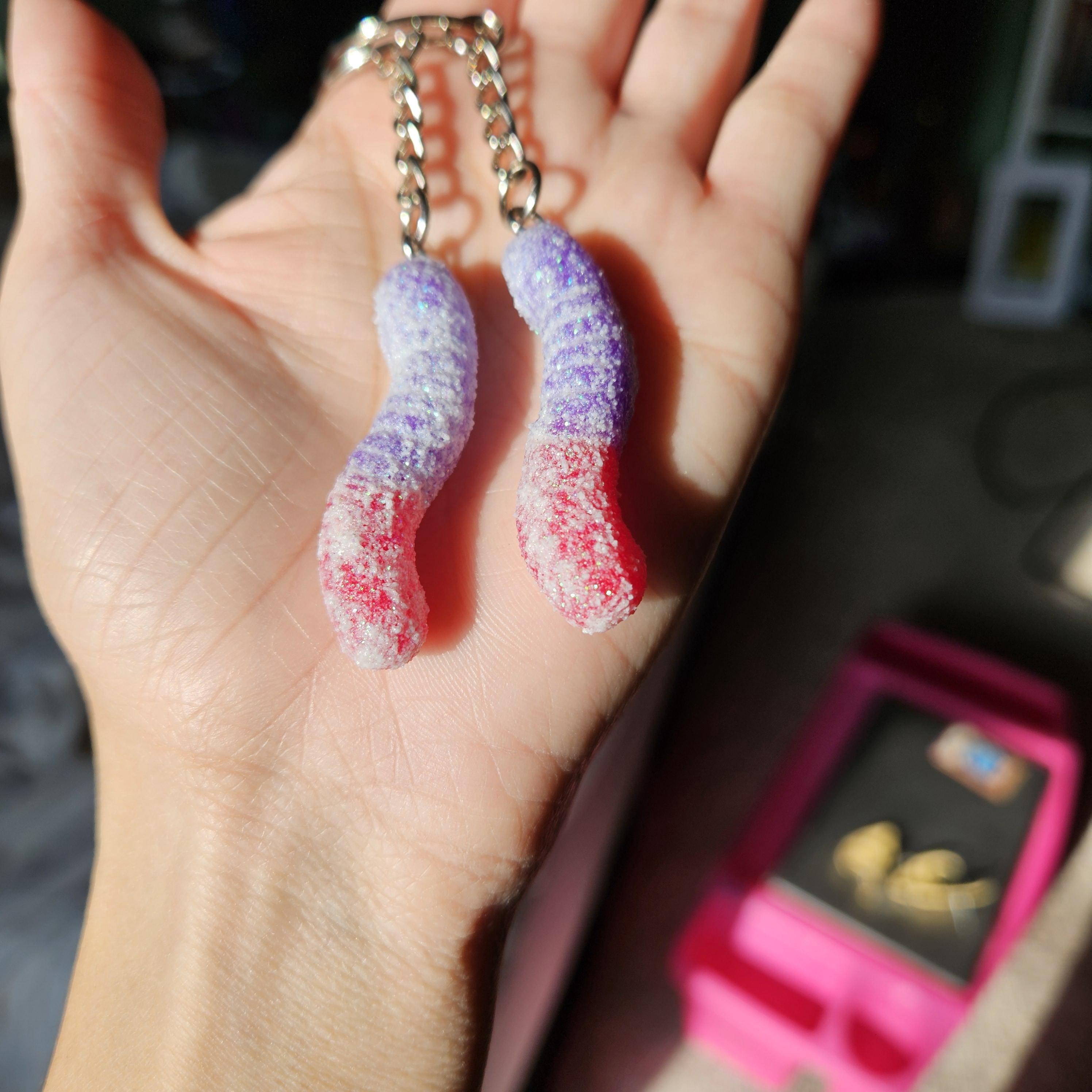 Polymer Clay Gummy Worm Keychain, Colorful Candy Charm Accessory