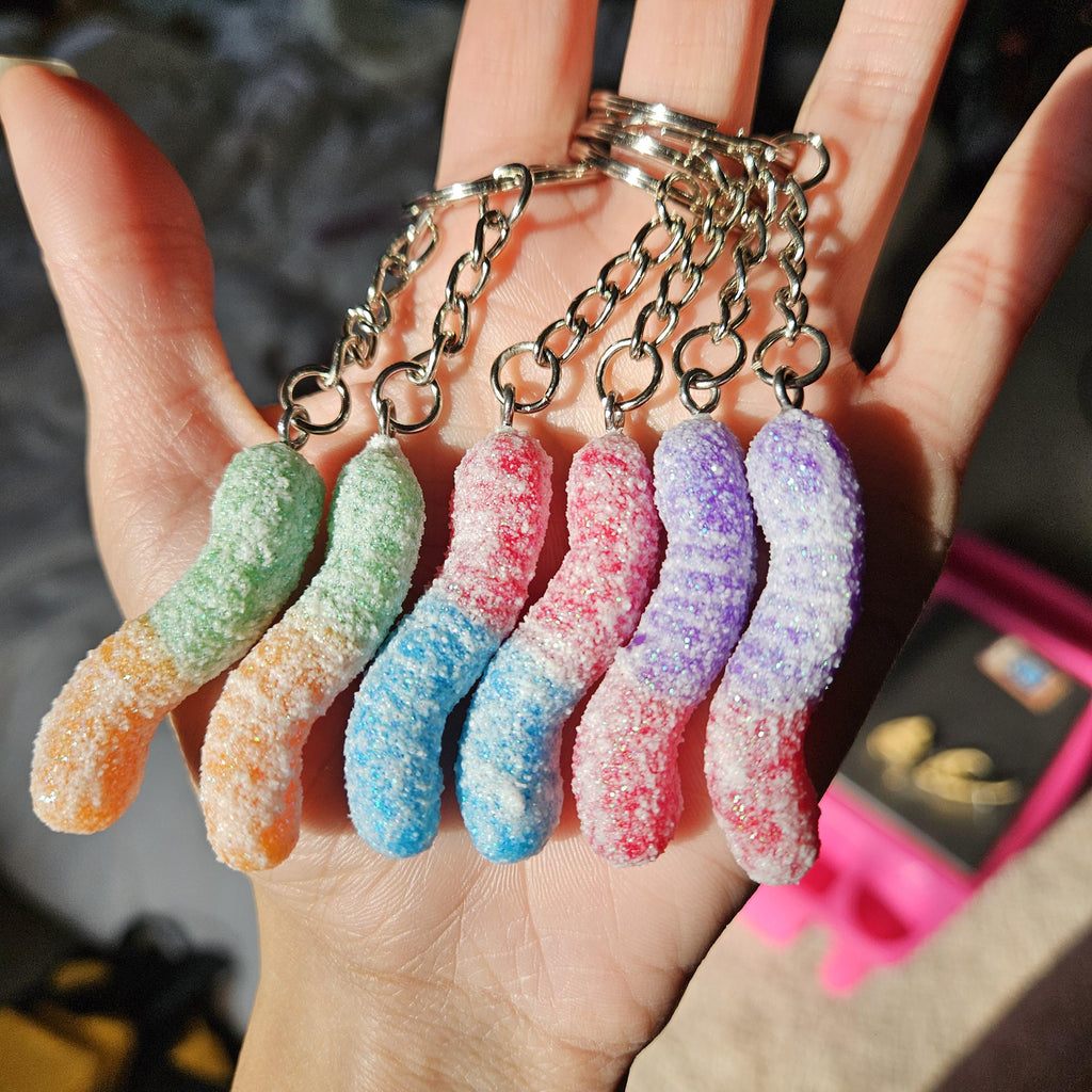 Polymer Clay Gummy Worm Keychain, Colorful Candy Charm Accessory