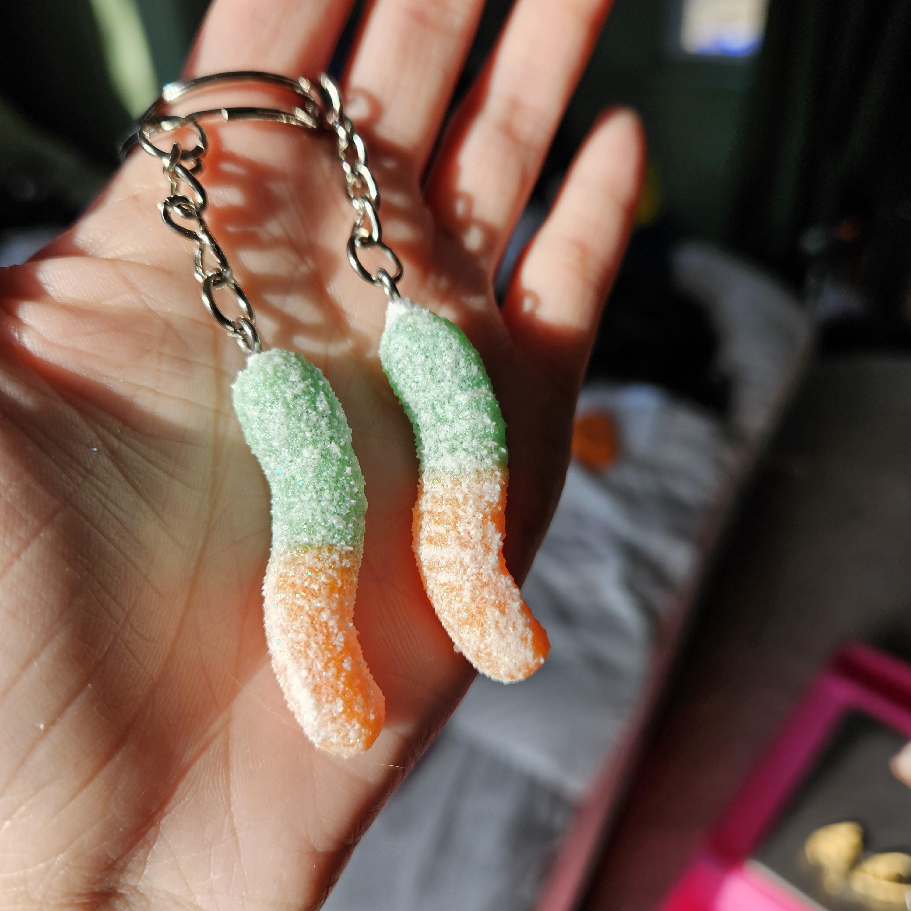 Polymer Clay Gummy Worm Keychain, Colorful Candy Charm Accessory