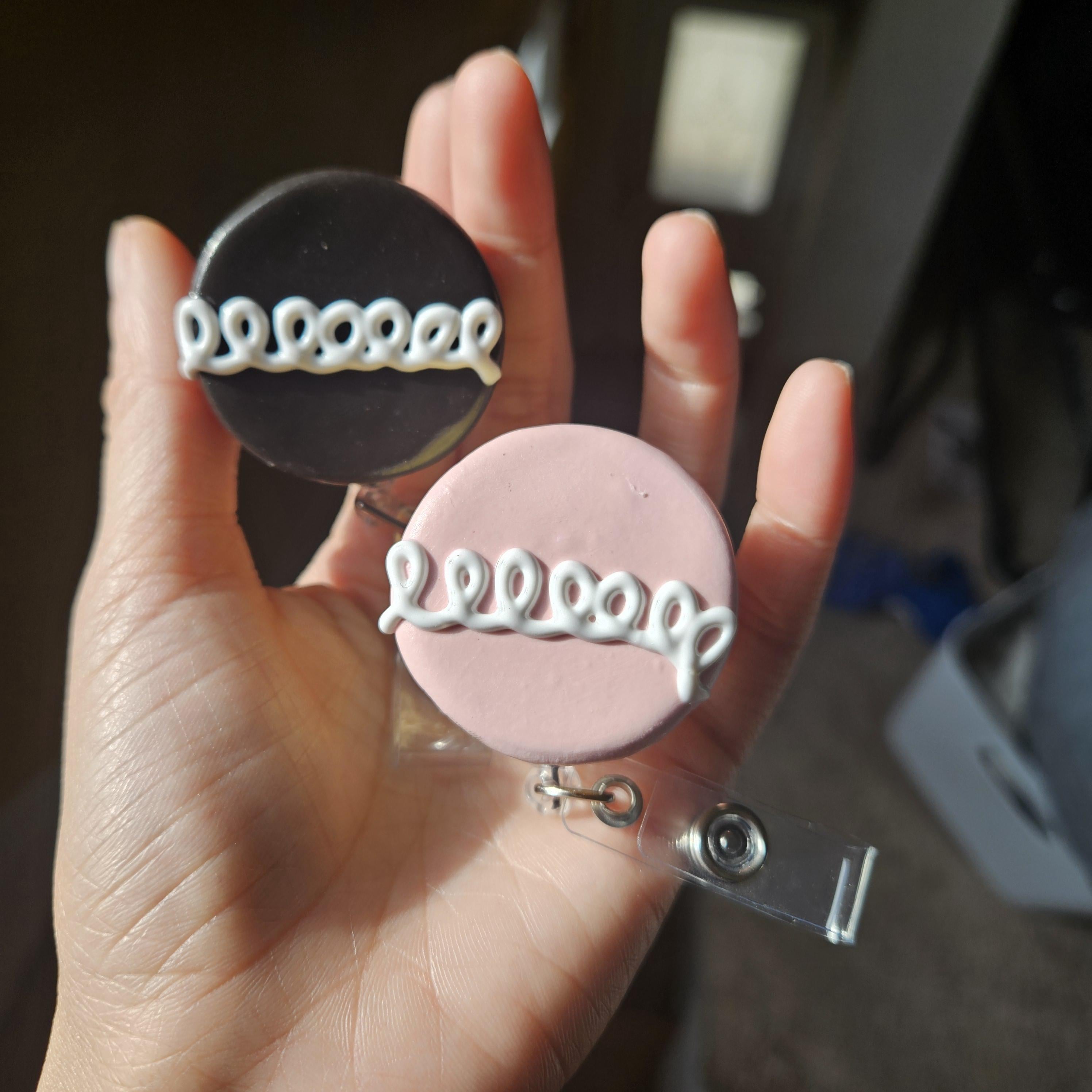 Hostess Cupcake Badge Clip, Retractable ID Holder, Polymer Clay Dessert Badge Reel