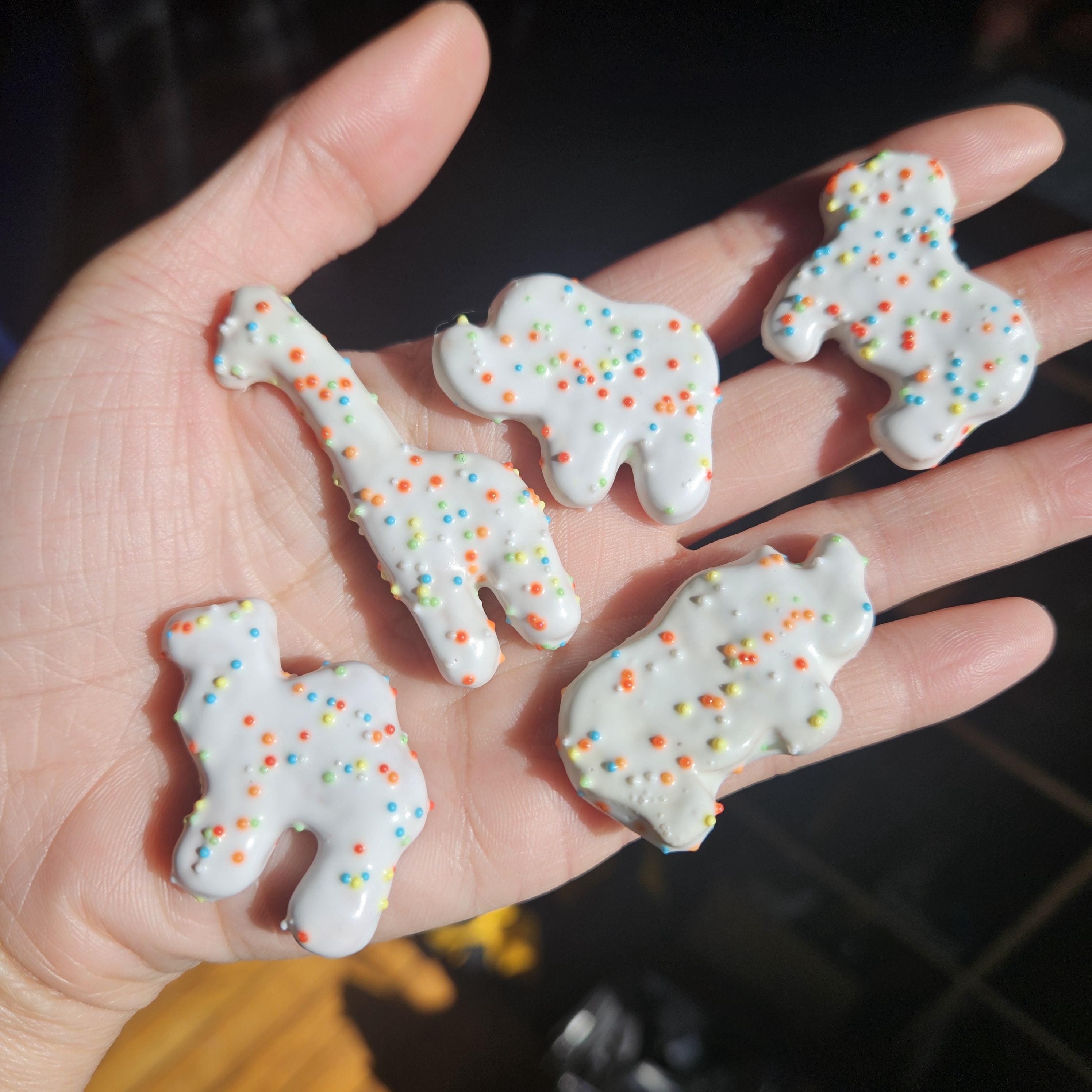 Frosted Animal Cracker Magnets Set of 5, Polymer Clay Sprinkle Cookie Fridge Decor Set