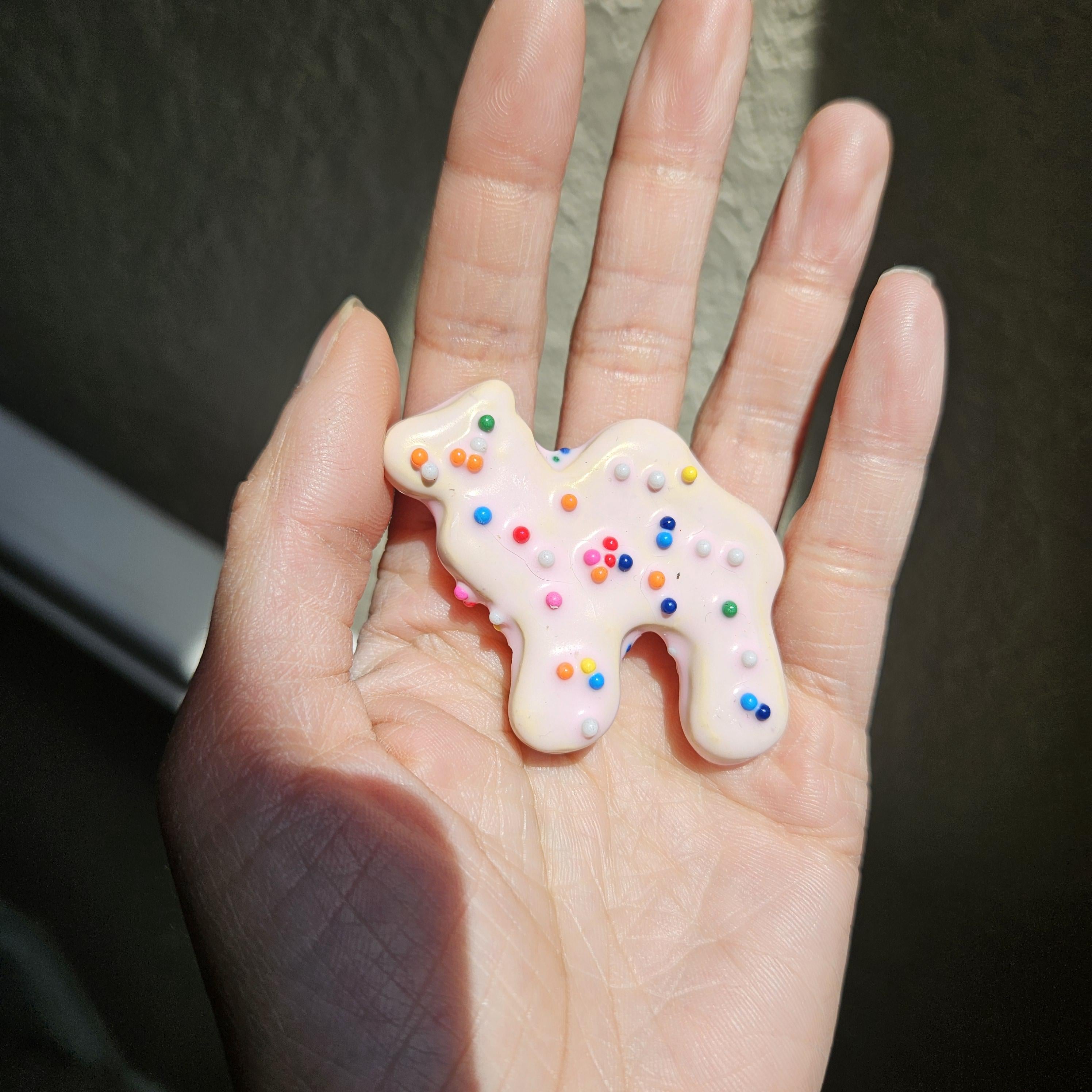 Frosted Animal Cracker Badge Reel, Retractable ID Holder, Polymer Clay Snack Charm