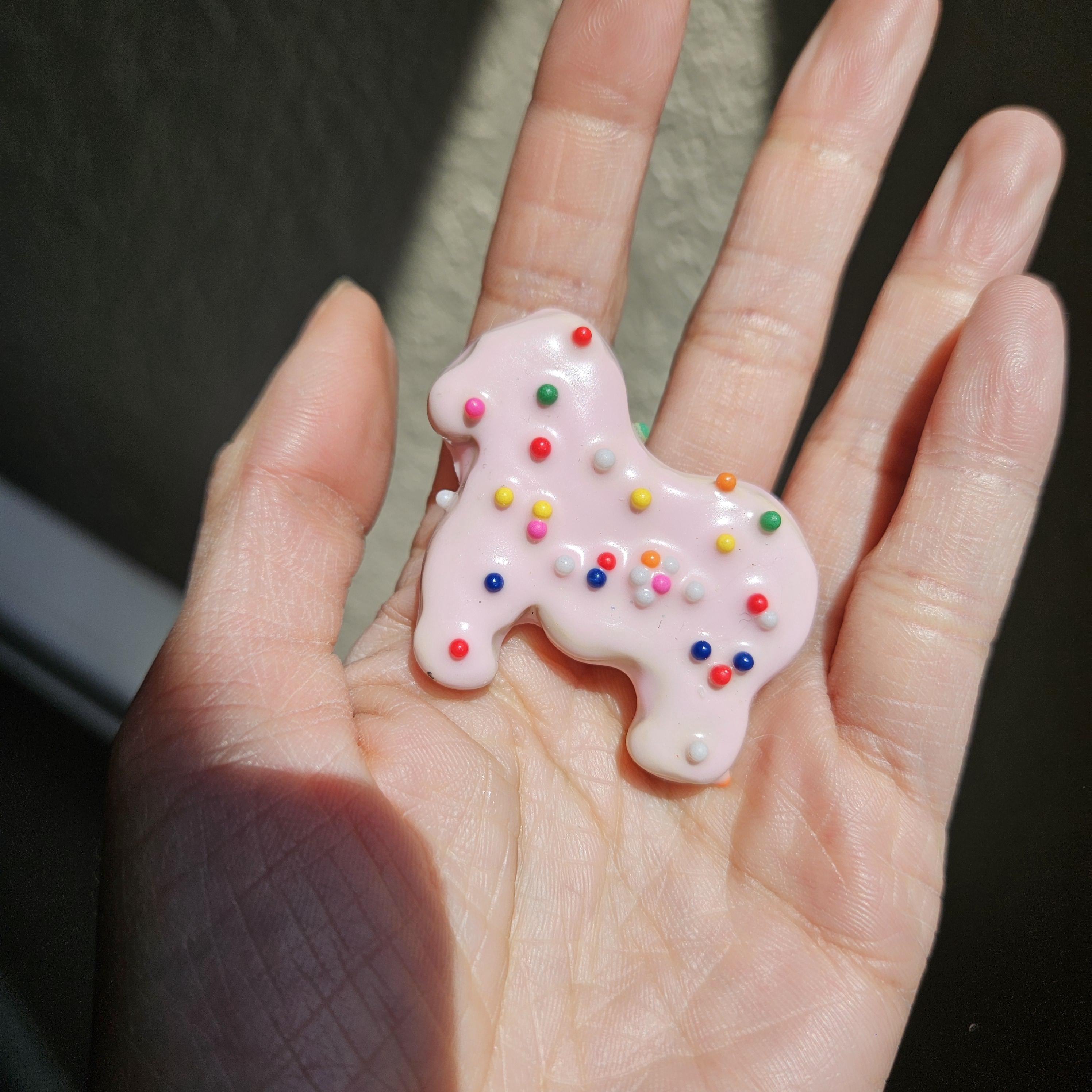 Frosted Animal Cracker Badge Reel, Retractable ID Holder, Polymer Clay Snack Charm