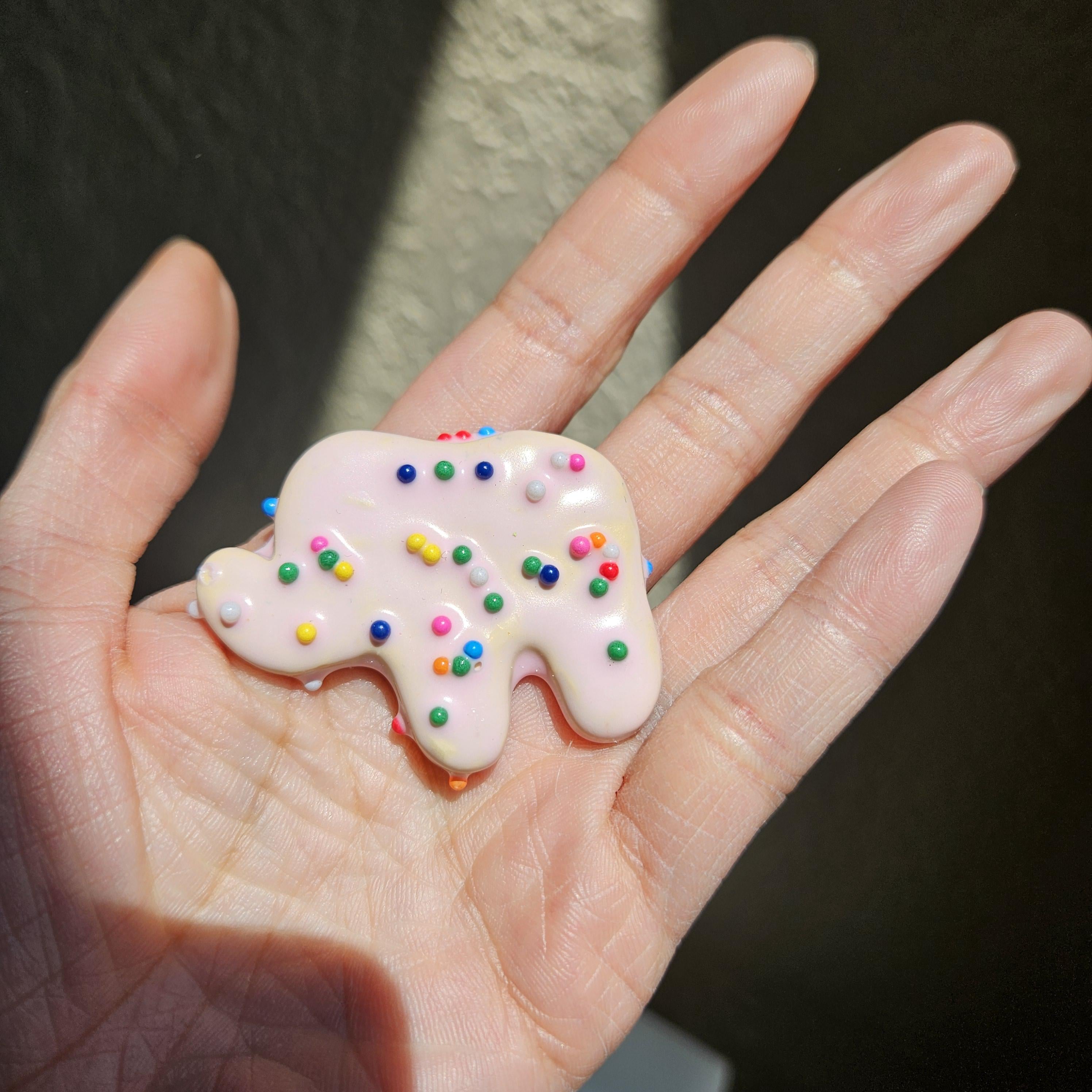Frosted Animal Cracker Badge Reel, Retractable ID Holder, Polymer Clay Snack Charm