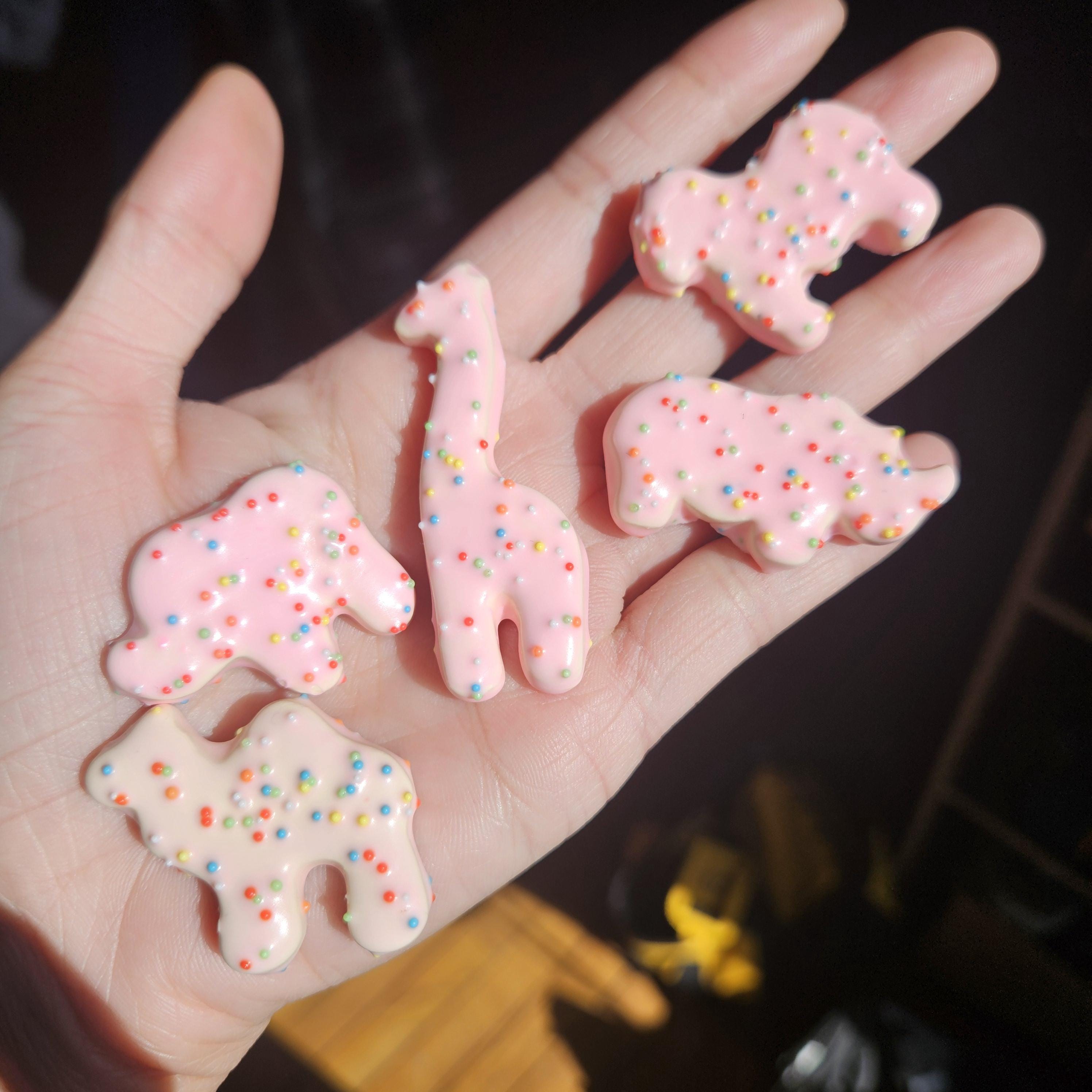 Frosted Animal Cracker Magnets Set of 5, Polymer Clay Sprinkle Cookie Fridge Decor Set