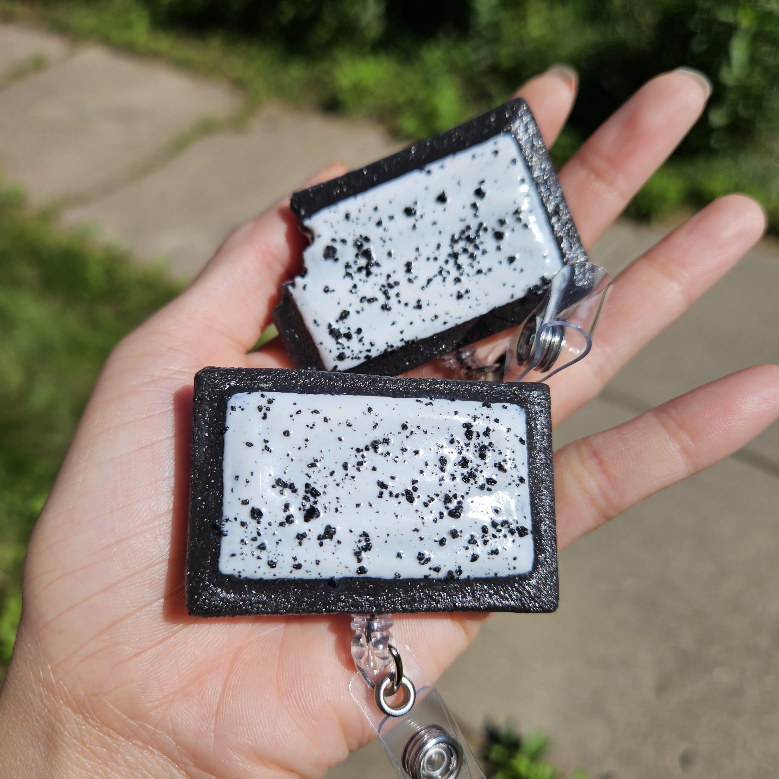 Cookies & Crème Pop-Tart Badge Reel | Cute Nostalgic Snack Accessory | Handmade Badge Holder