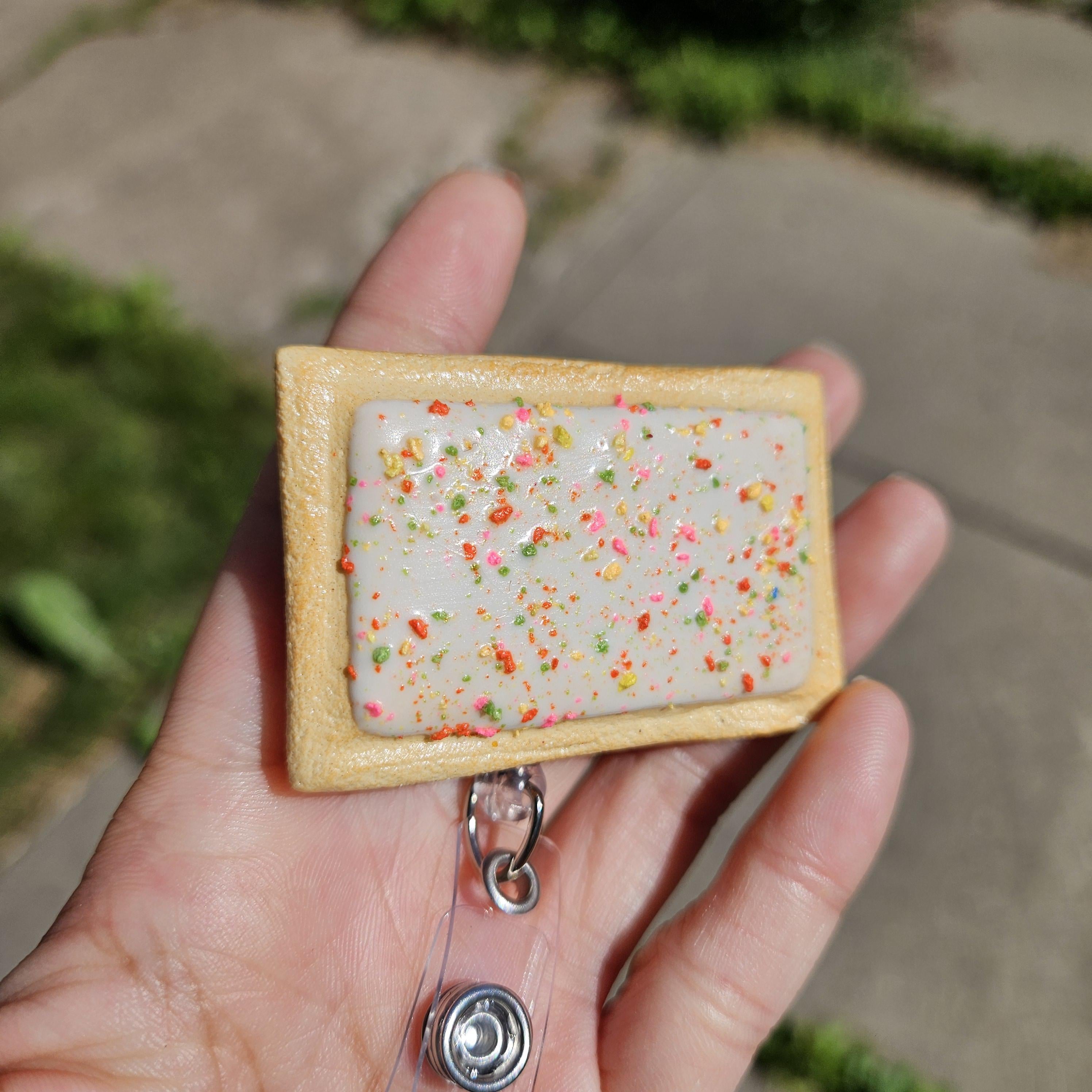 Strawberry Pop-Tart Badge Reel | Cute Nostalgic Snack Accessory | Handmade Badge Holder