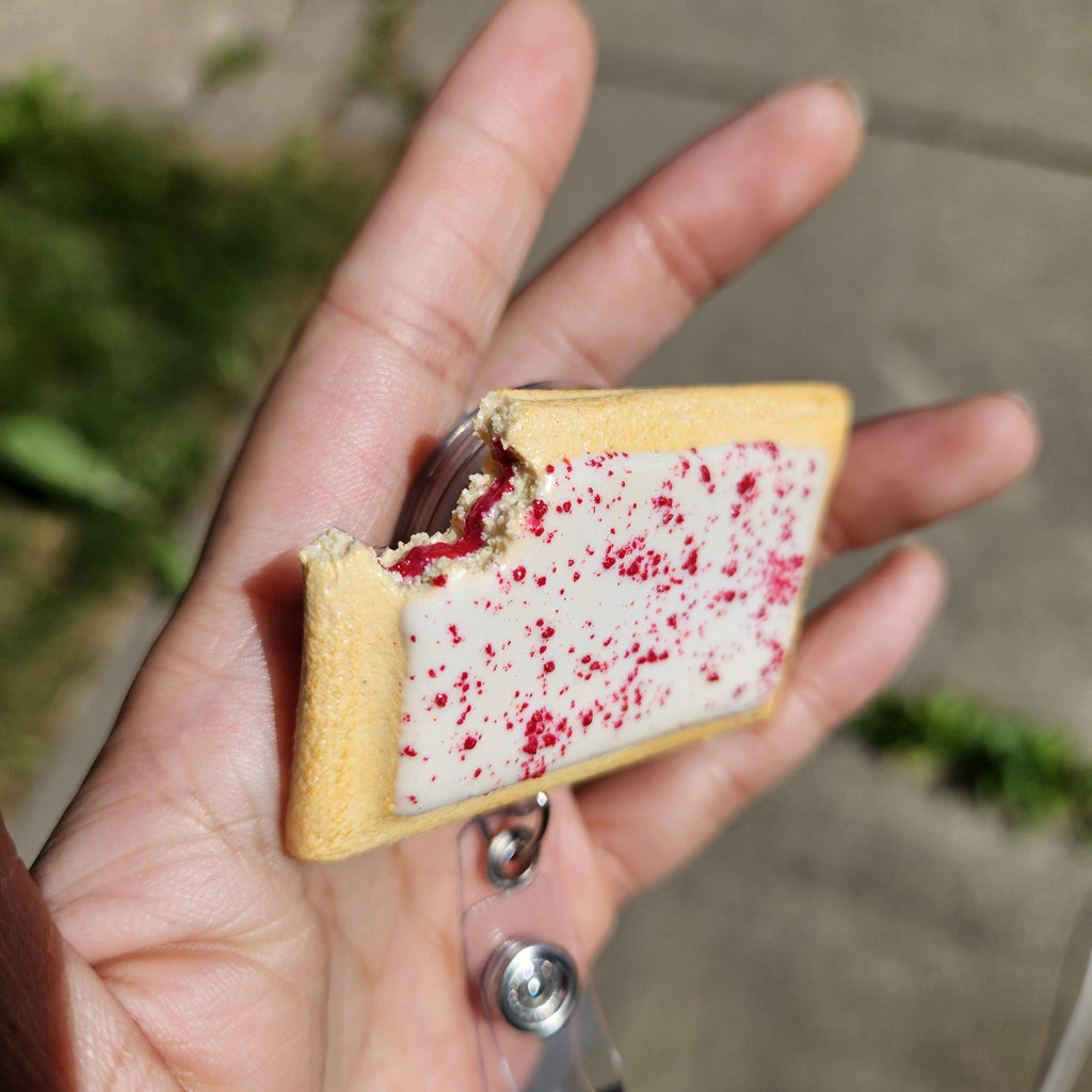 Raspberry Pop-Tart Badge Reel | Cute Nostalgic Snack Accessory | Handmade Badge Holder