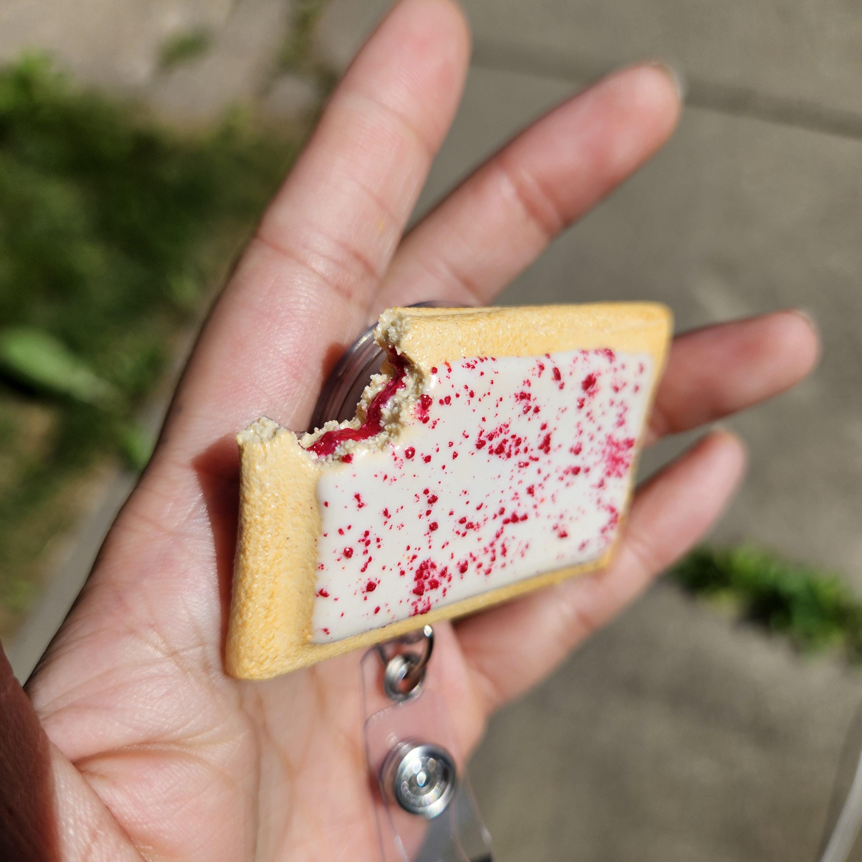 Raspberry Pop-Tart Badge Reel | Cute Nostalgic Snack Accessory | Handmade Badge Holder