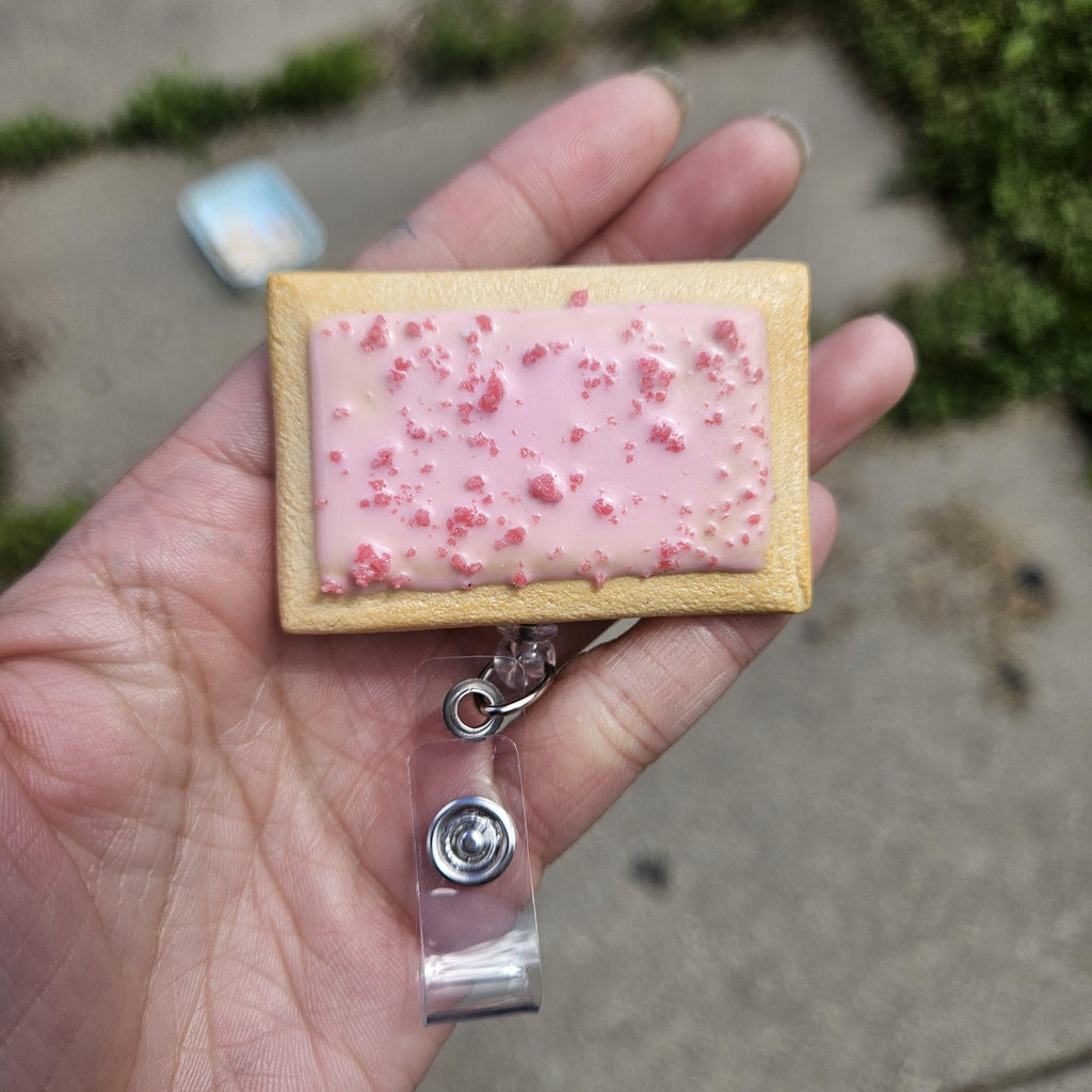 Cherry Pop-Tart Badge Reel | Cute Nostalgic Snack Accessory | Handmade Badge Holder