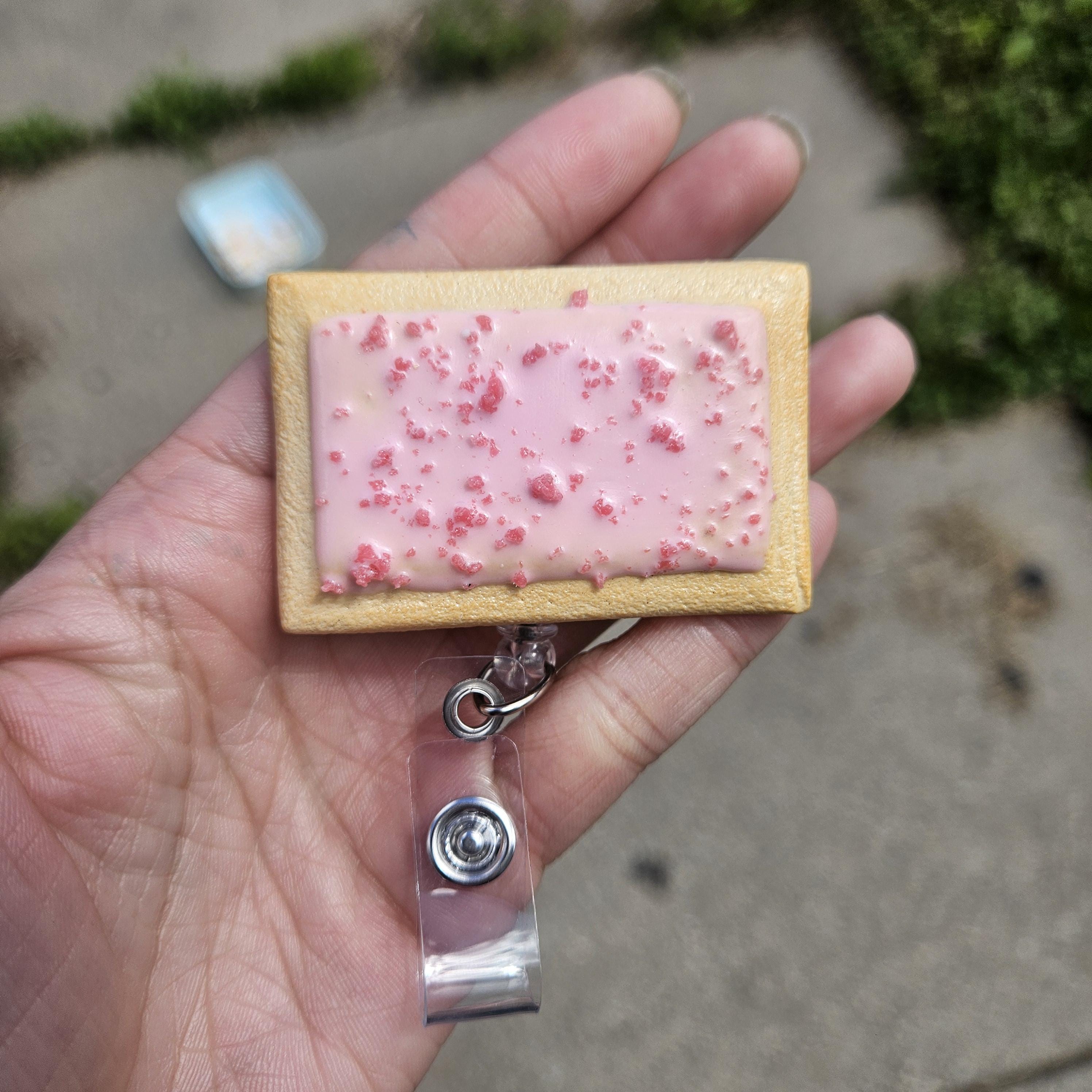 Cherry Pop-Tart Badge Reel | Cute Nostalgic Snack Accessory | Handmade Badge Holder