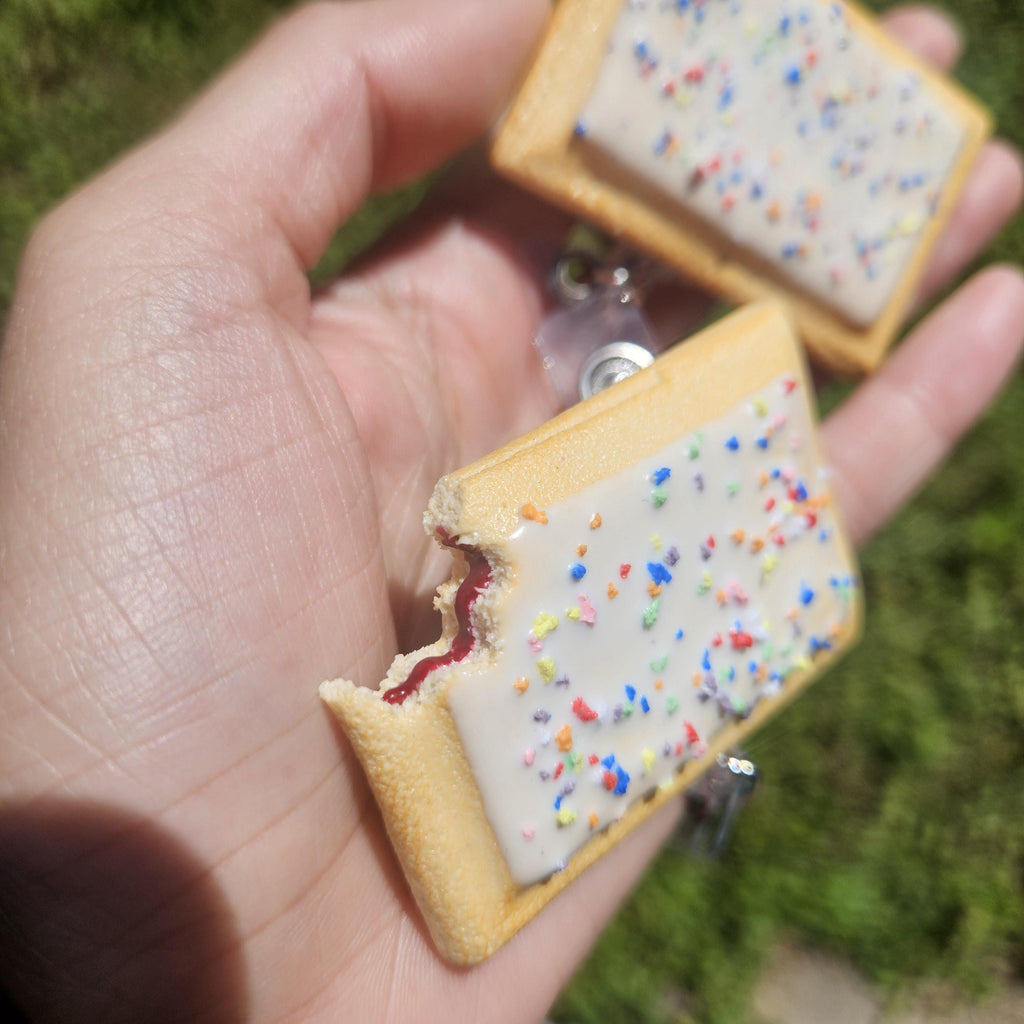 Blueberry Pop-Tart Badge Reel | Cute Nostalgic Snack Accessory | Handmade Badge Holder