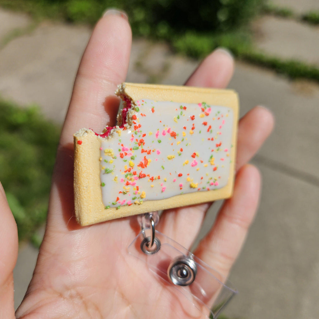 Strawberry Pop-Tart Badge Reel | Cute Nostalgic Snack Accessory | Handmade Badge Holder