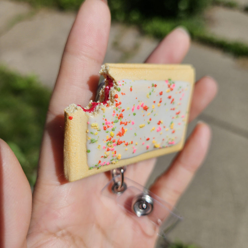 Strawberry Pop-Tart Badge Reel | Cute Nostalgic Snack Accessory | Handmade Badge Holder