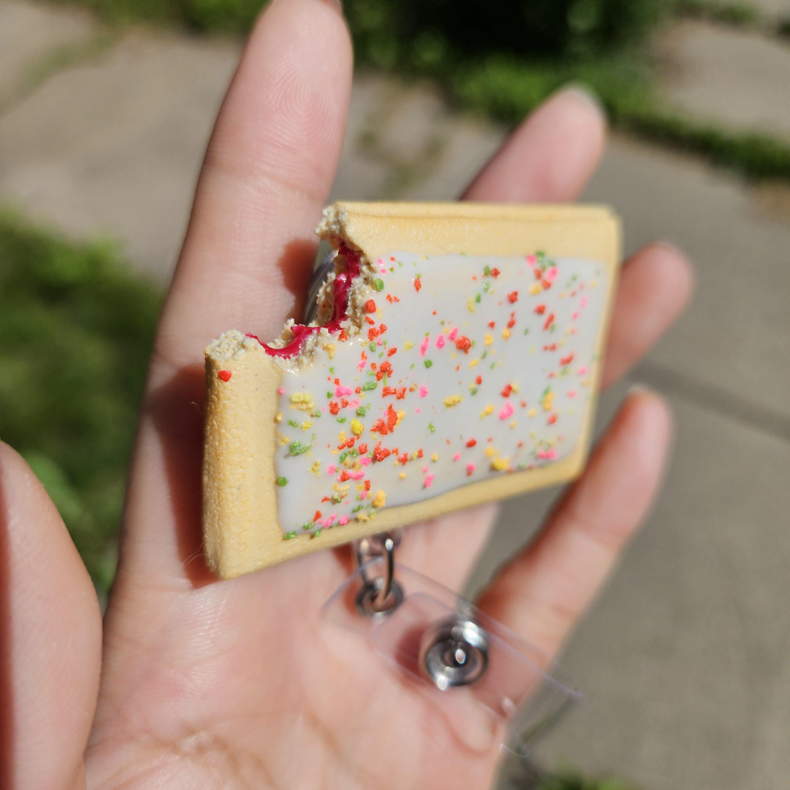 Strawberry Pop-Tart Badge Reel | Cute Nostalgic Snack Accessory | Handmade Badge Holder