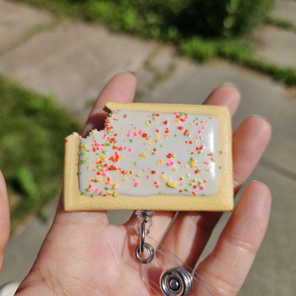 Strawberry Pop-Tart Badge Reel | Cute Nostalgic Snack Accessory | Handmade Badge Holder
