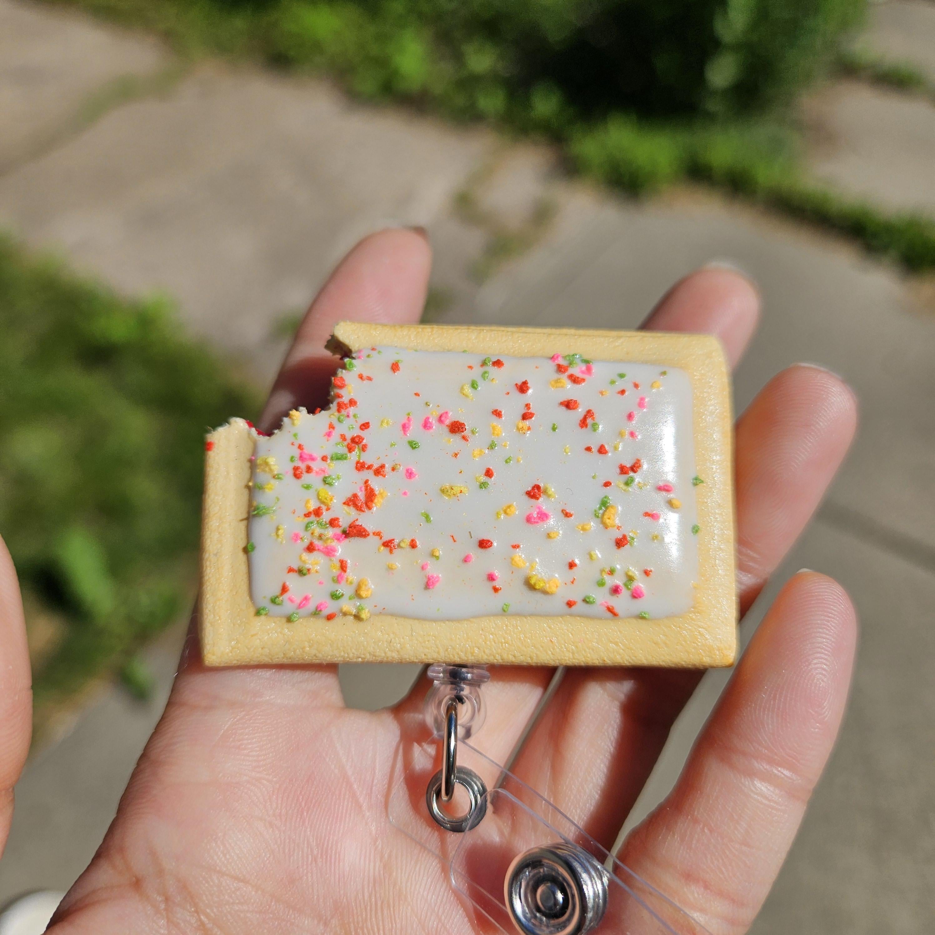 Strawberry Pop-Tart Badge Reel | Cute Nostalgic Snack Accessory | Handmade Badge Holder