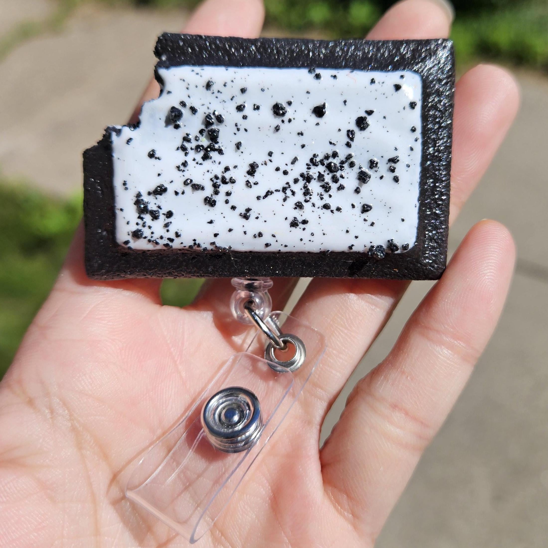 Cookies & Crème Pop-Tart Badge Reel | Cute Nostalgic Snack Accessory | Handmade Badge Holder