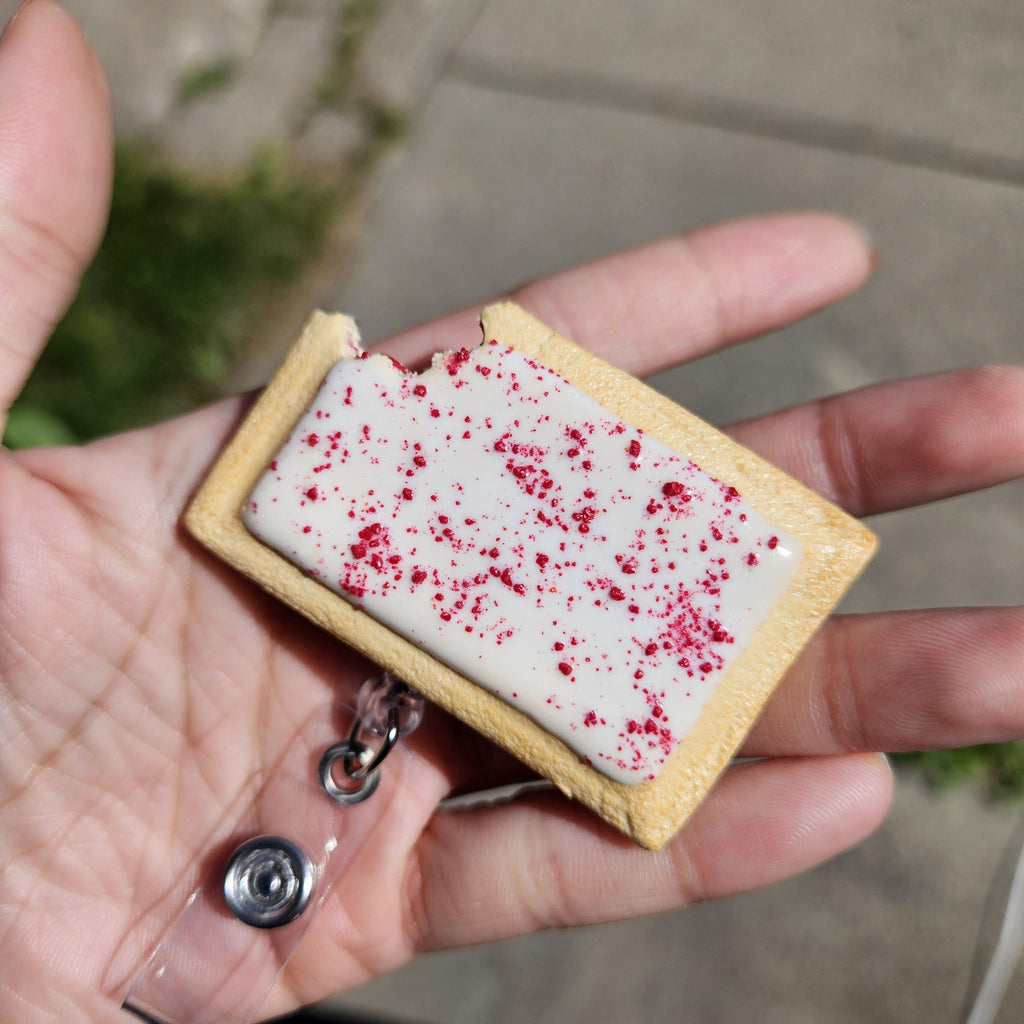 Raspberry Pop-Tart Badge Reel | Cute Nostalgic Snack Accessory | Handmade Badge Holder
