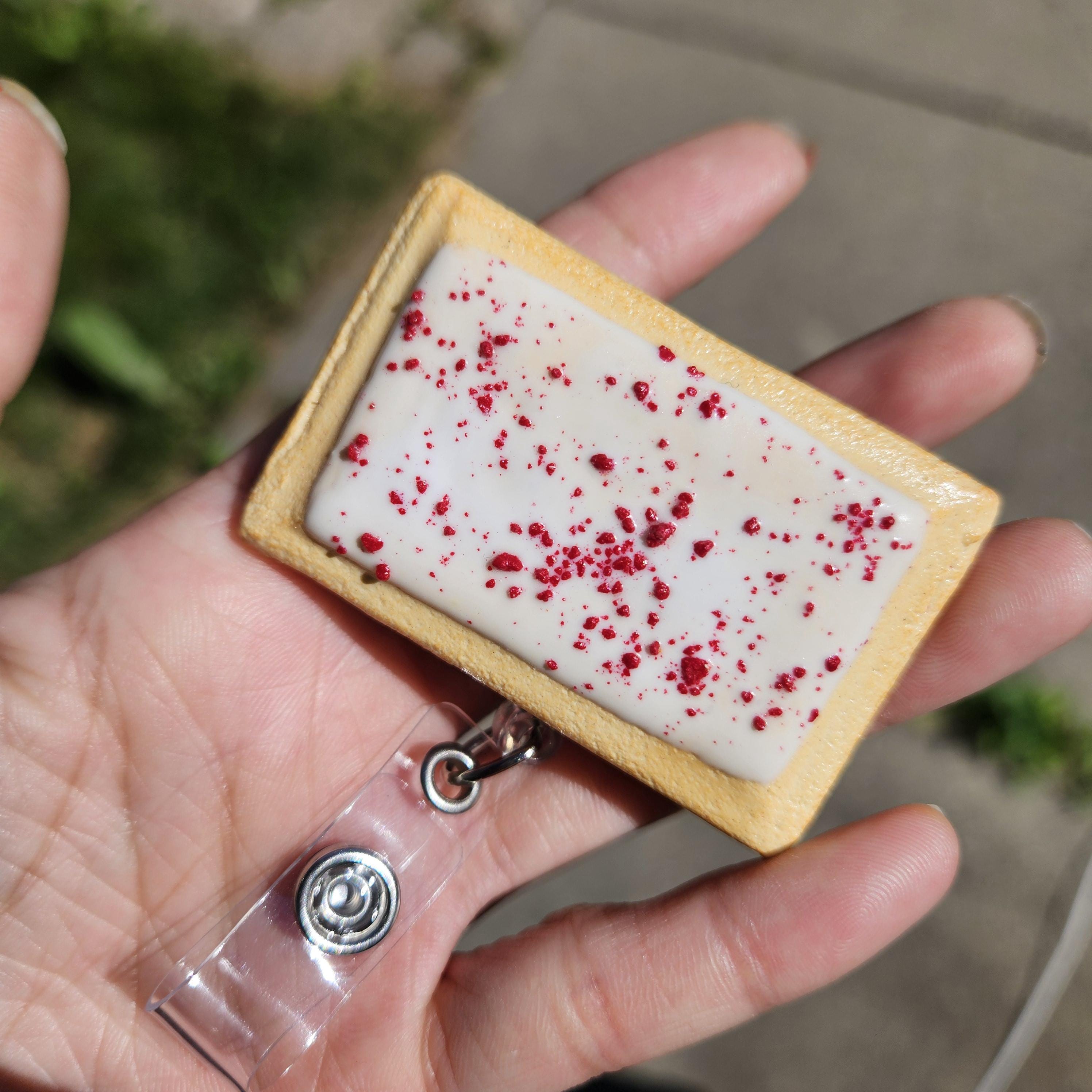 Raspberry Pop-Tart Badge Reel | Cute Nostalgic Snack Accessory | Handmade Badge Holder
