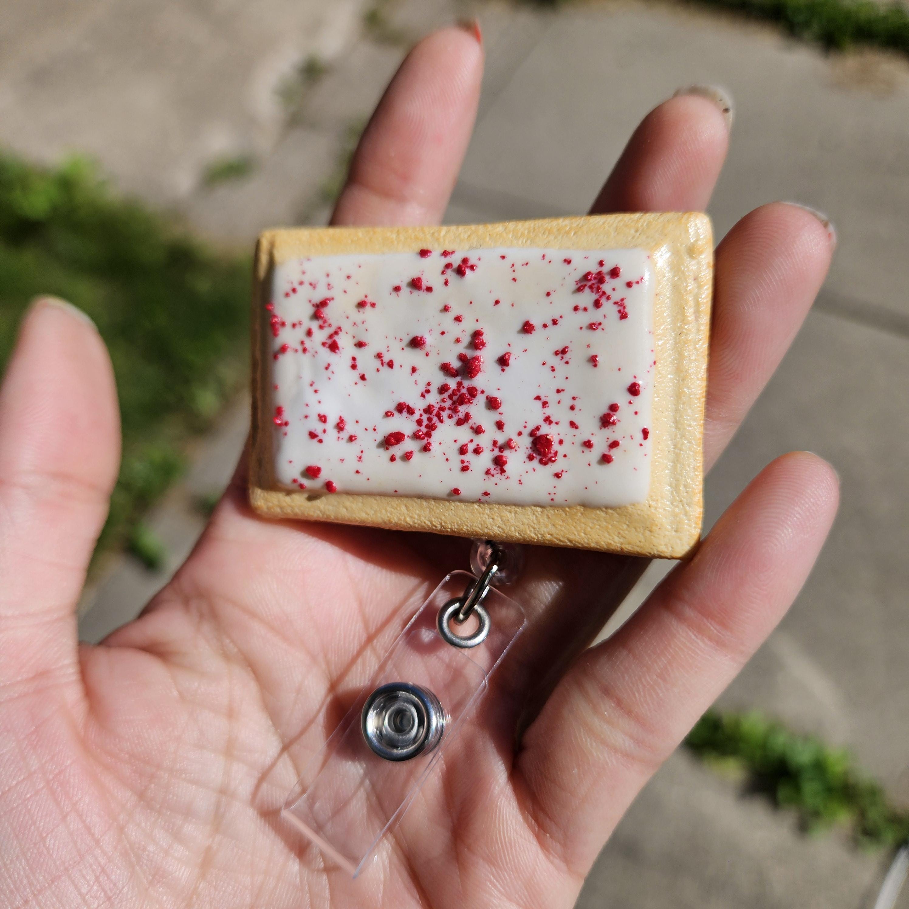Raspberry Pop-Tart Badge Reel | Cute Nostalgic Snack Accessory | Handmade Badge Holder