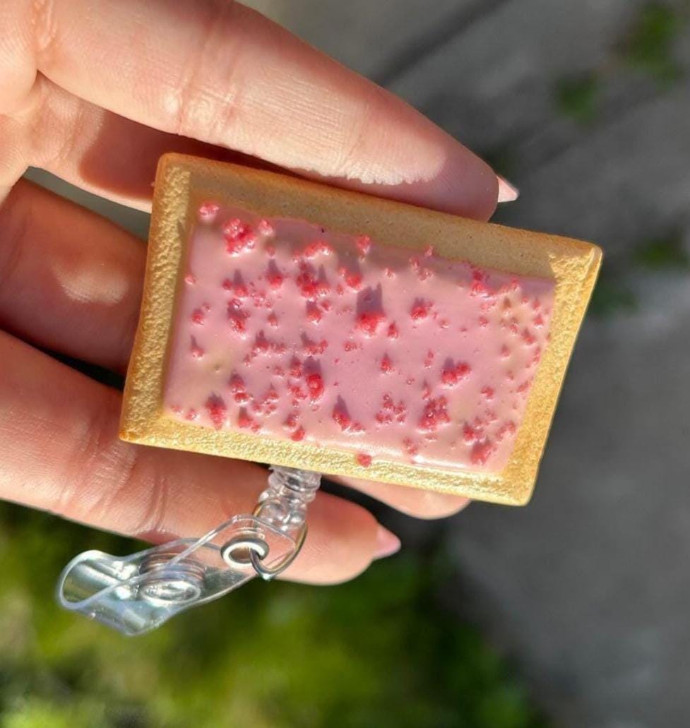 Cherry Pop-Tart Badge Reel | Cute Nostalgic Snack Accessory | Handmade Badge Holder