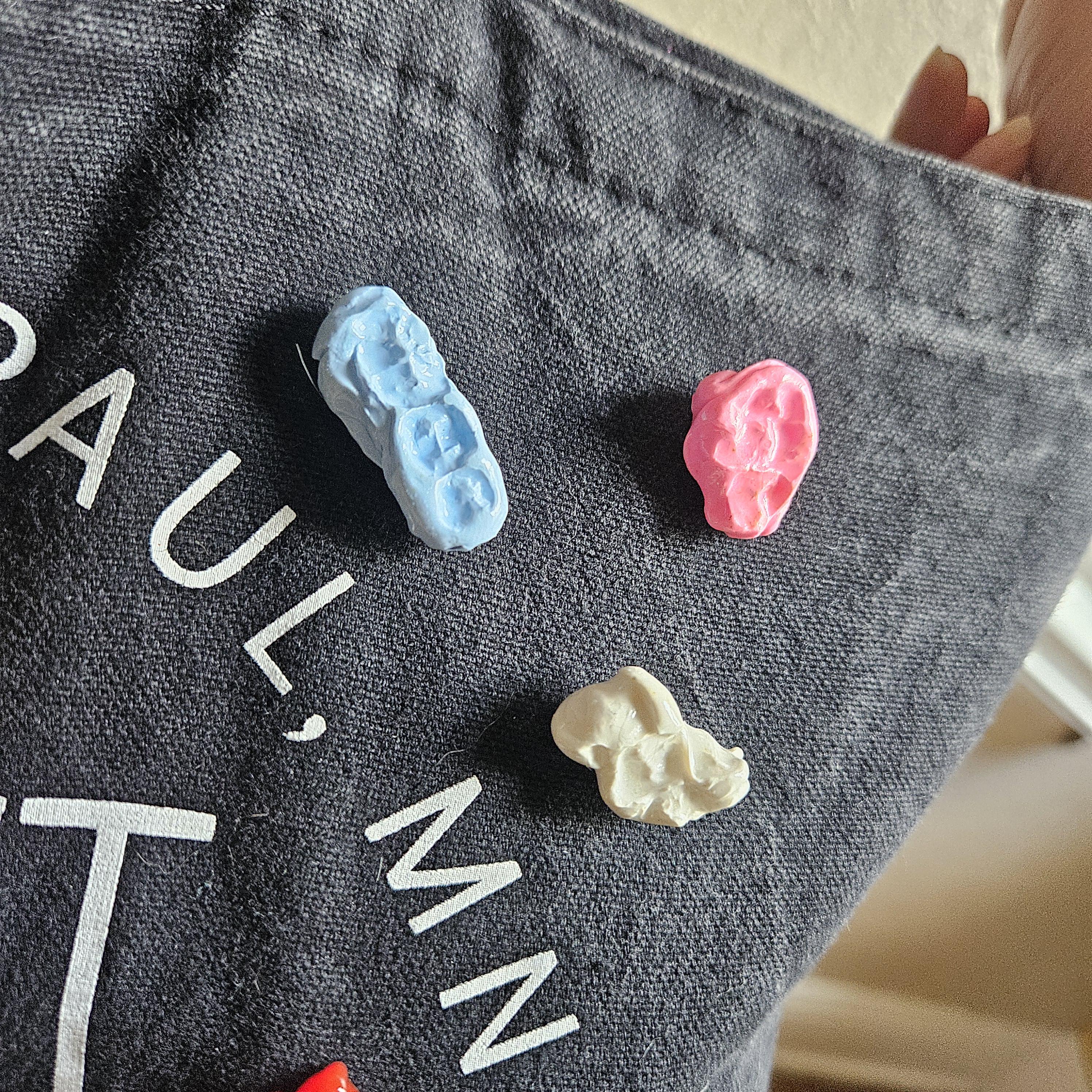 Chewed Bubble Gum Pin Set | Realistic Polymer Clay Pins | Pink Blue White