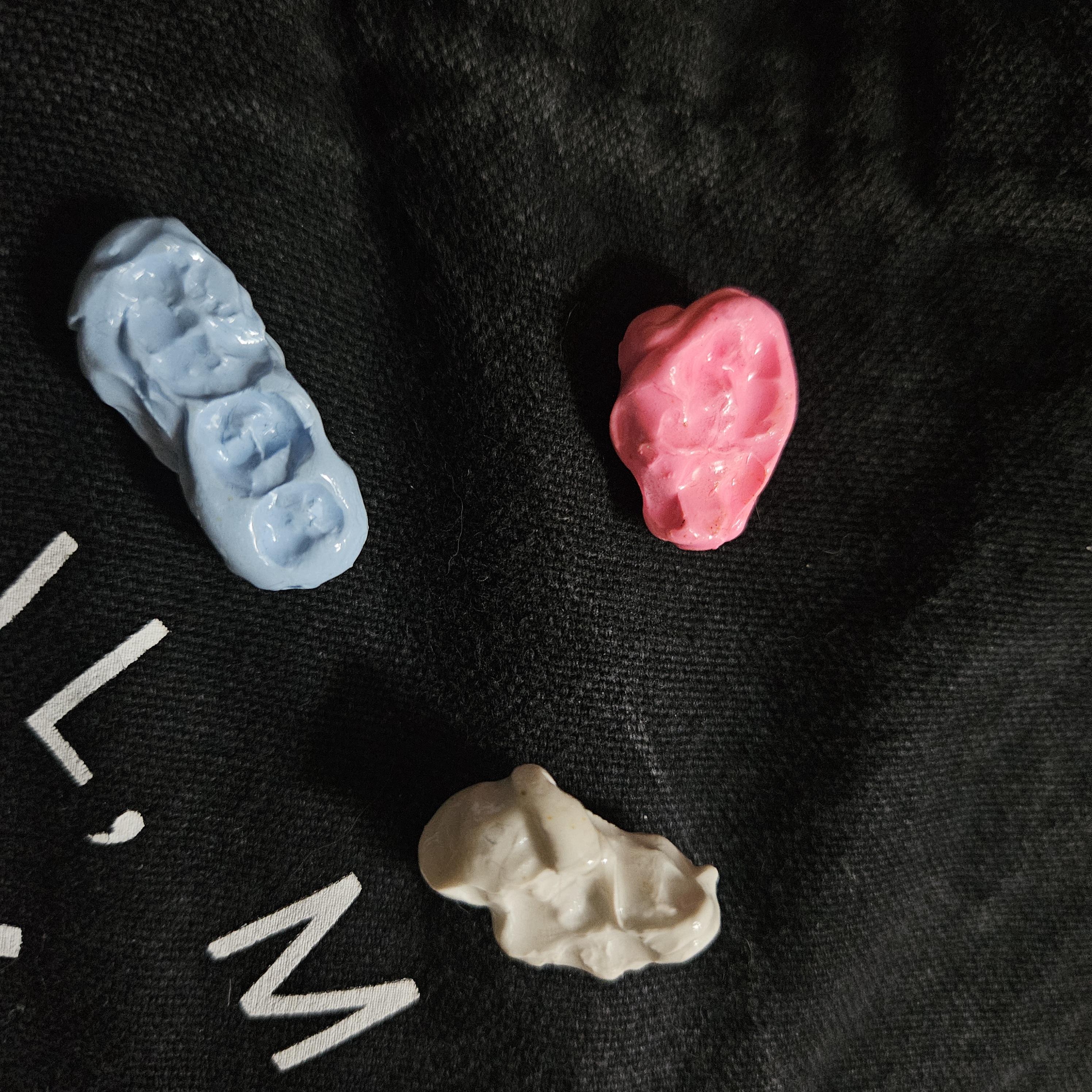 Chewed Bubble Gum Pin Set | Realistic Polymer Clay Pins | Pink Blue White