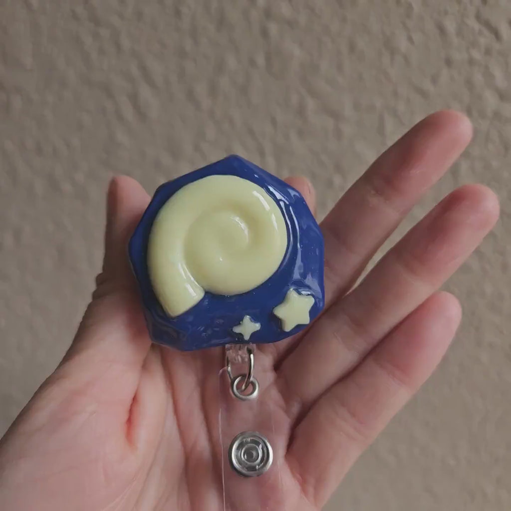 Animal Crossing Fossil Badge Reel Glow in Dark Polymer Clay ID Holder