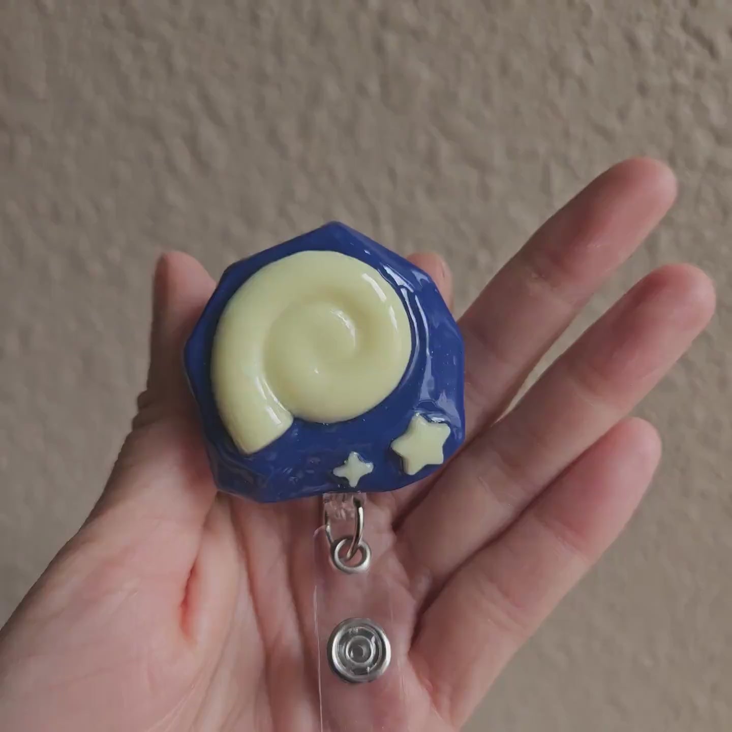Animal Crossing Fossil Badge Reel Glow in Dark Polymer Clay ID Holder