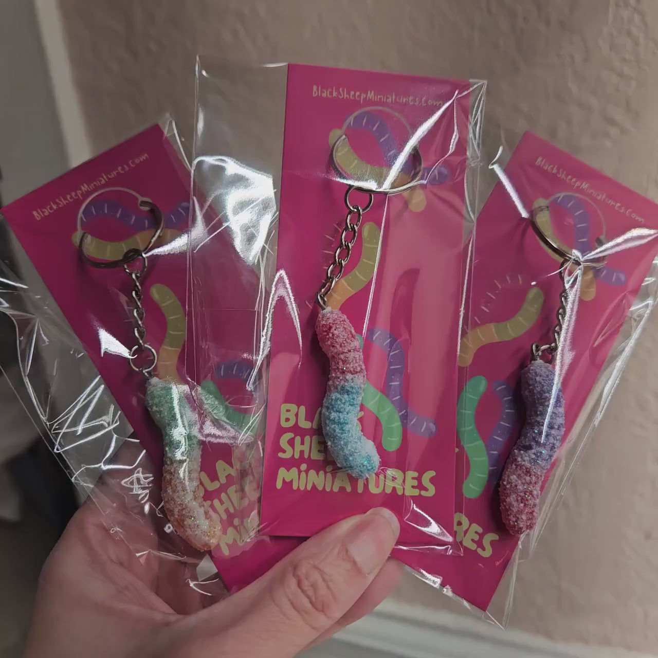 Polymer Clay Gummy Worm Keychain, Colorful Candy Charm Accessory