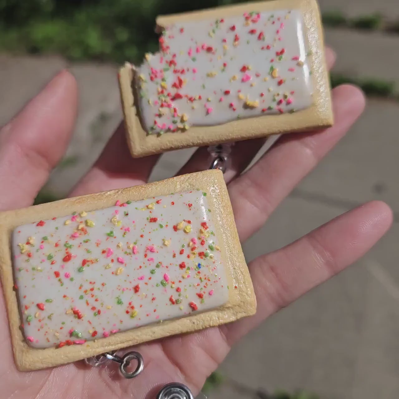 Strawberry Pop-Tart Badge Reel | Cute Nostalgic Snack Accessory | Handmade Badge Holder