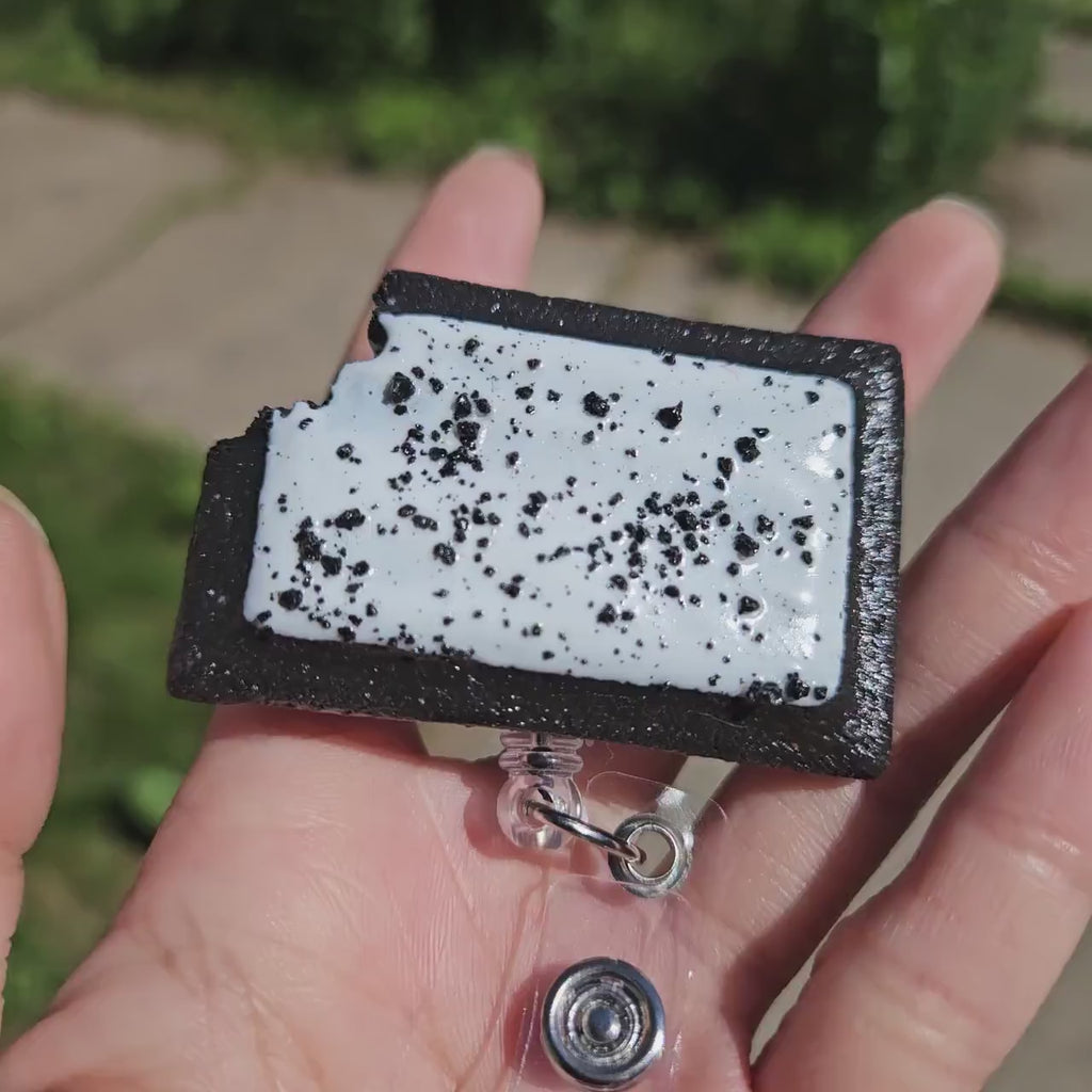 Cookies & Crème Pop-Tart Badge Reel | Cute Nostalgic Snack Accessory | Handmade Badge Holder