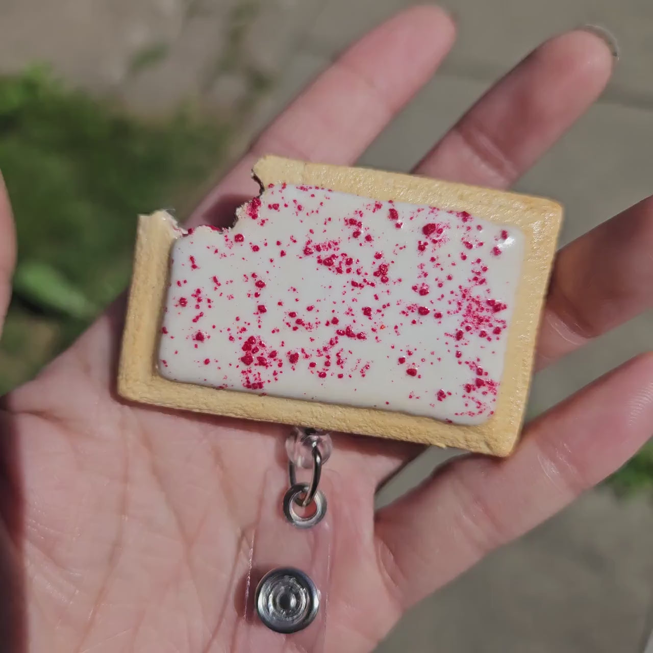 Raspberry Pop-Tart Badge Reel | Cute Nostalgic Snack Accessory | Handmade Badge Holder